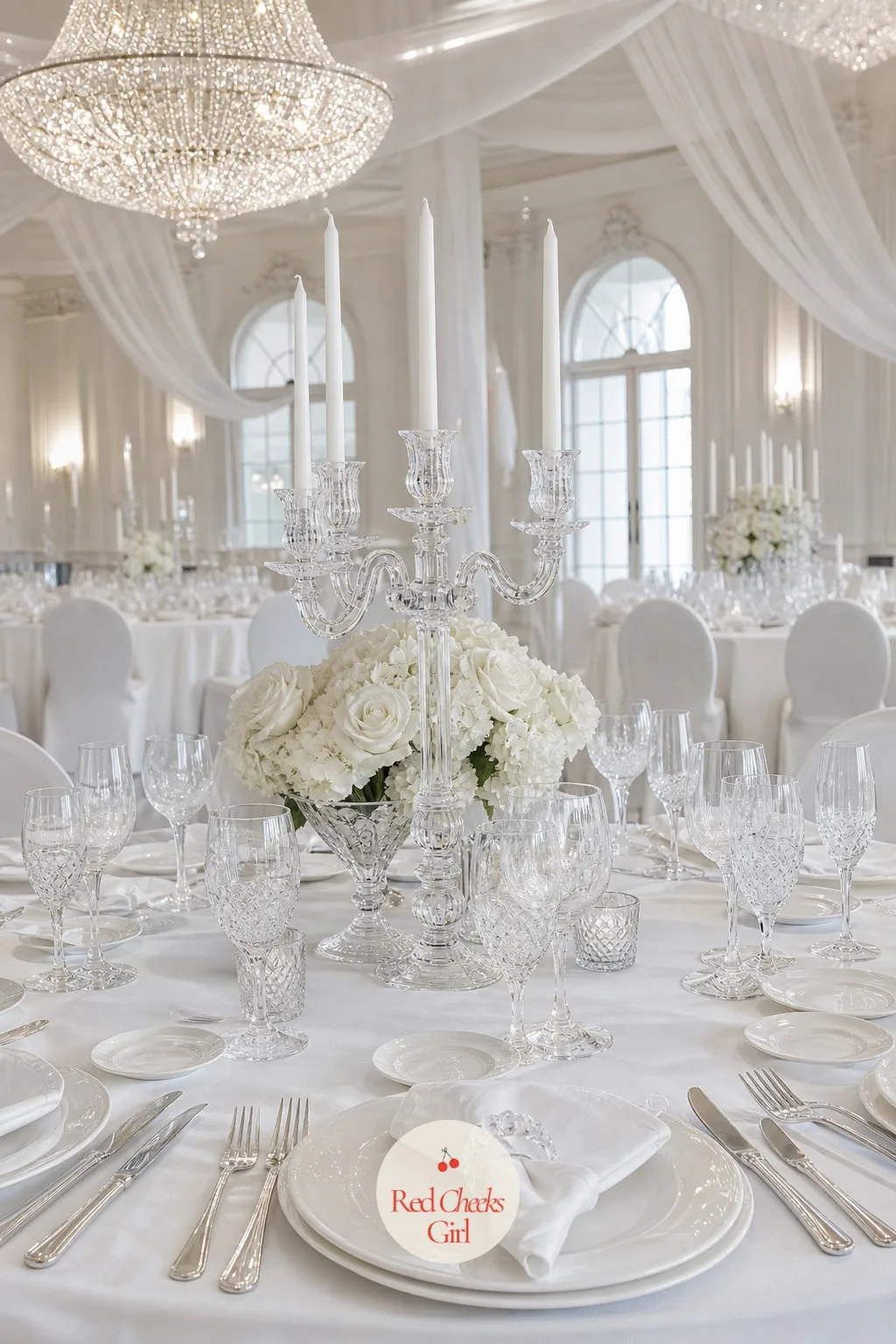 White on White With Crystal — Colour decisions can eat weeks of planning time, and sometimes the better answer is to simply not make one. Simple wedding table
