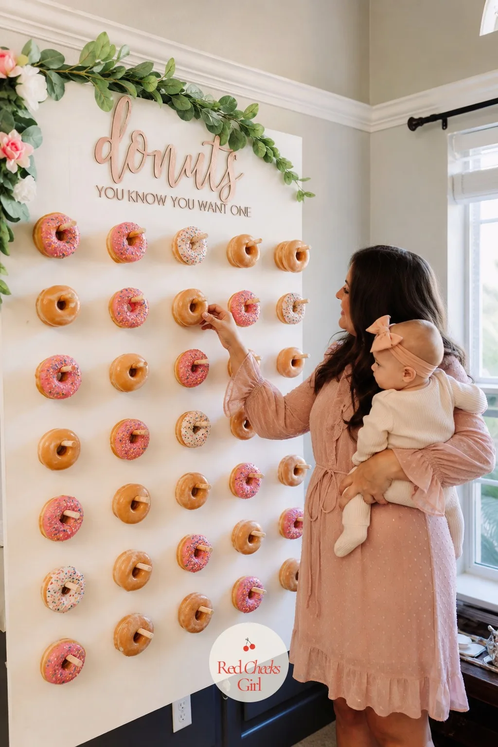 Donut Wall — A plate of donuts disappears into the background, but hung on a wall they become the thing everyone photographs on the way in. Sip and see party