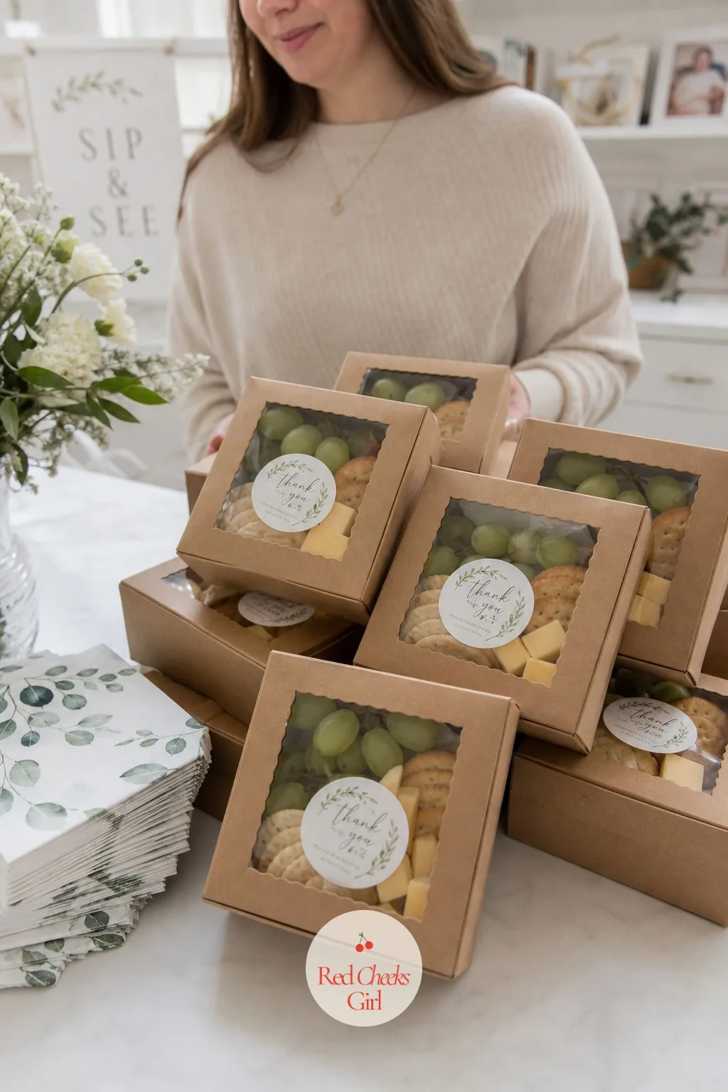 Grab-and-Go Snack Boxes — Some guests arrive mid-nap-time and barely stay fifteen minutes, which makes a seated spread a waste of effort for them specifically.