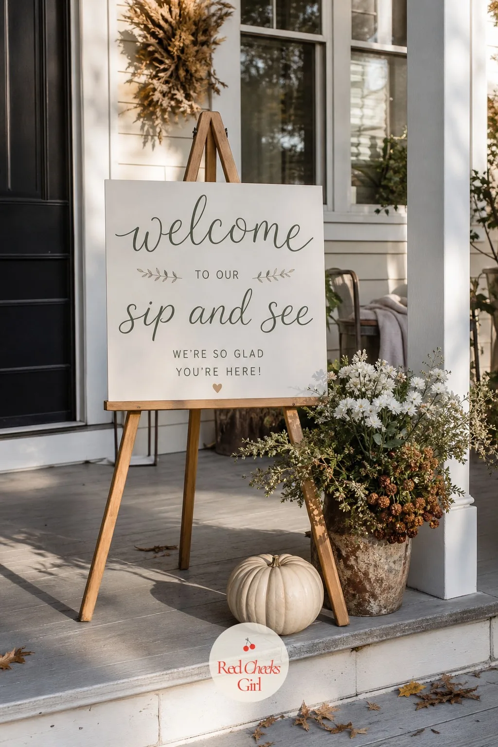 Sip and See Welcome Sign — Guests hover on the porch for a second, unsure if they have the right house or the right hour, and a sign fixes that before anyone