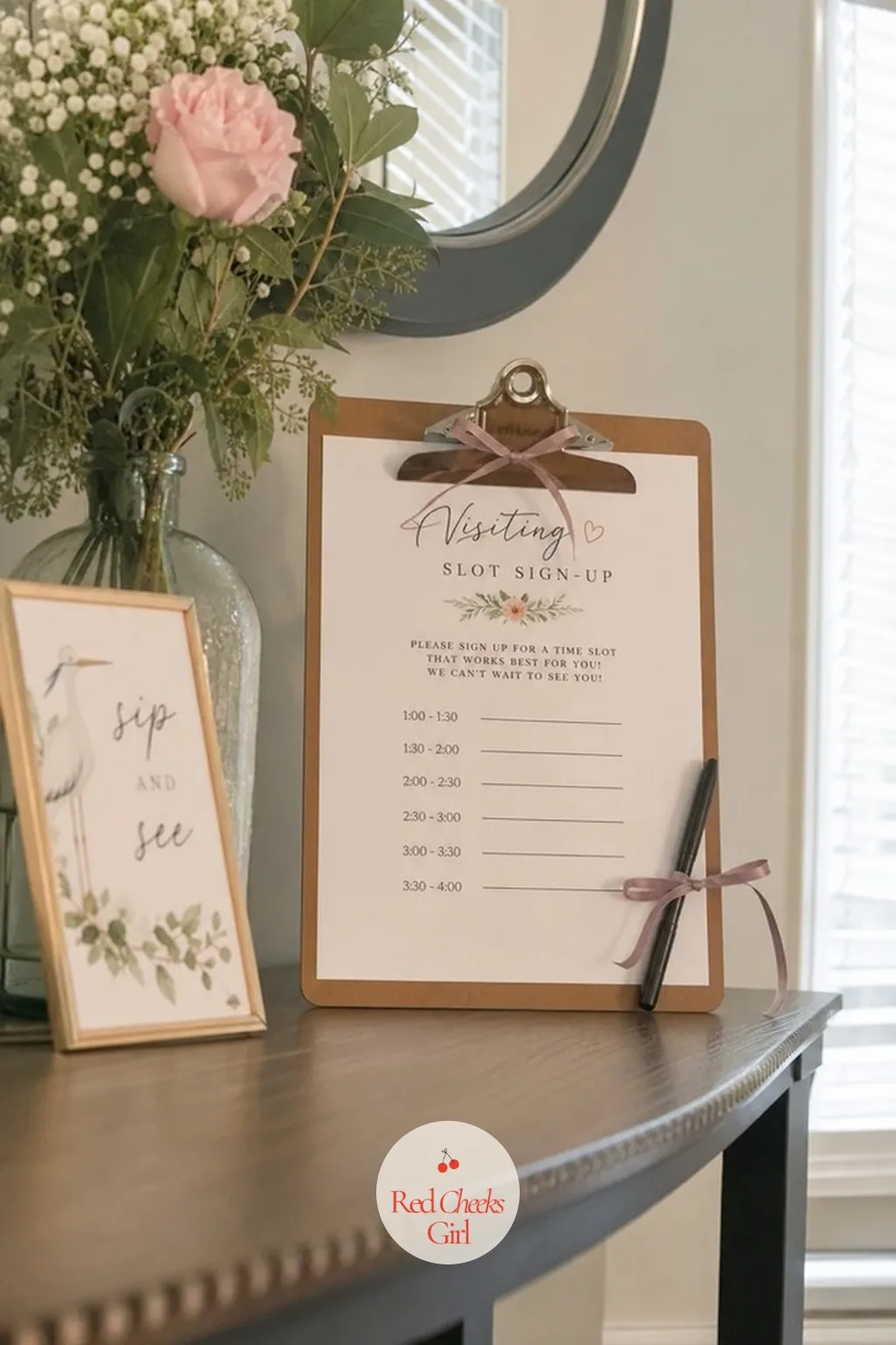 Visiting Slot Sign-Up — A guest list past thirty people means a living room that never empties out, and that is its own kind of exhausting. Sip and see party