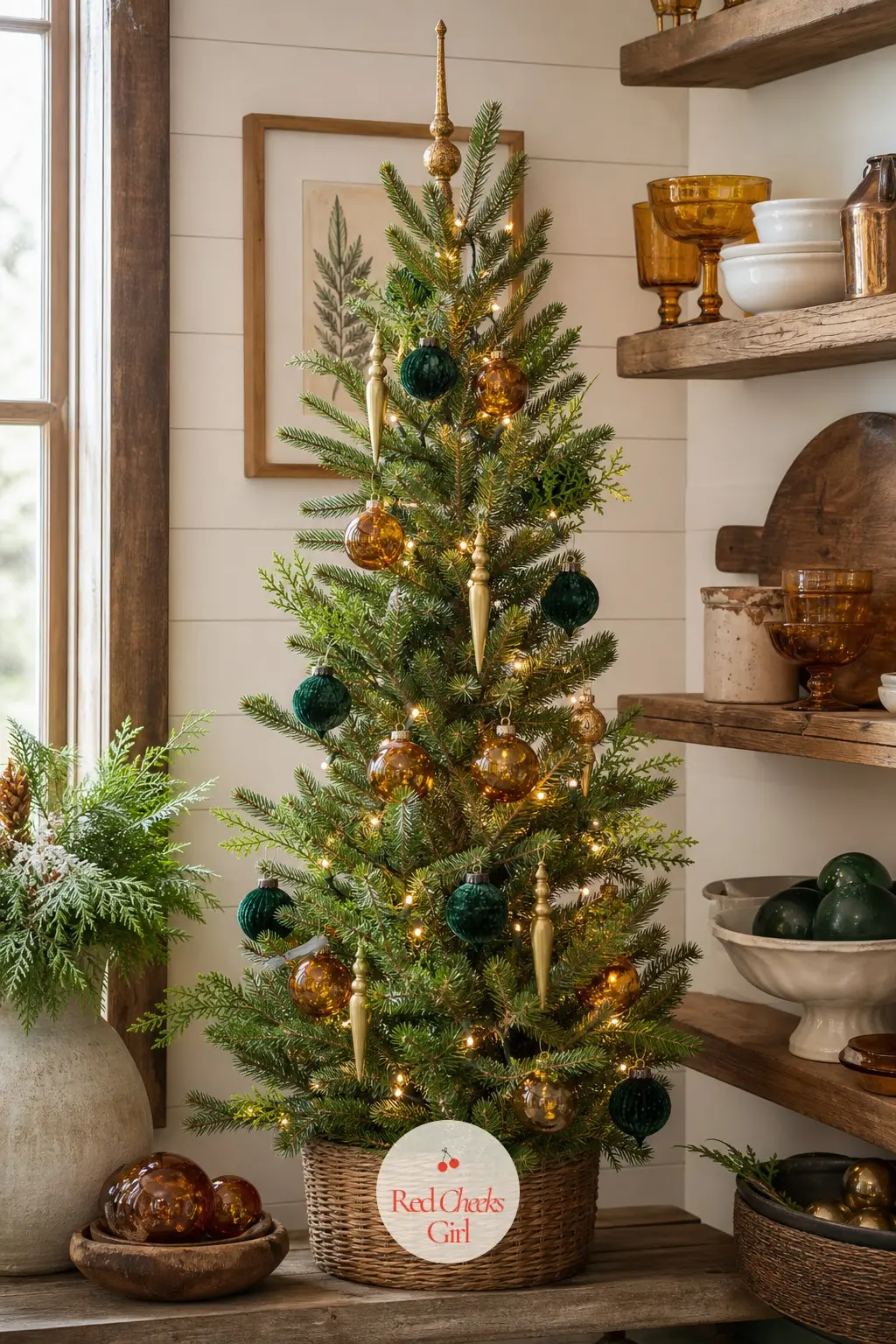 A Narrow Noble Fir in Emerald and Amber — A cut noble fir, chosen for its naturally stiff, well-spaced branches which make it one of the easier real trees to