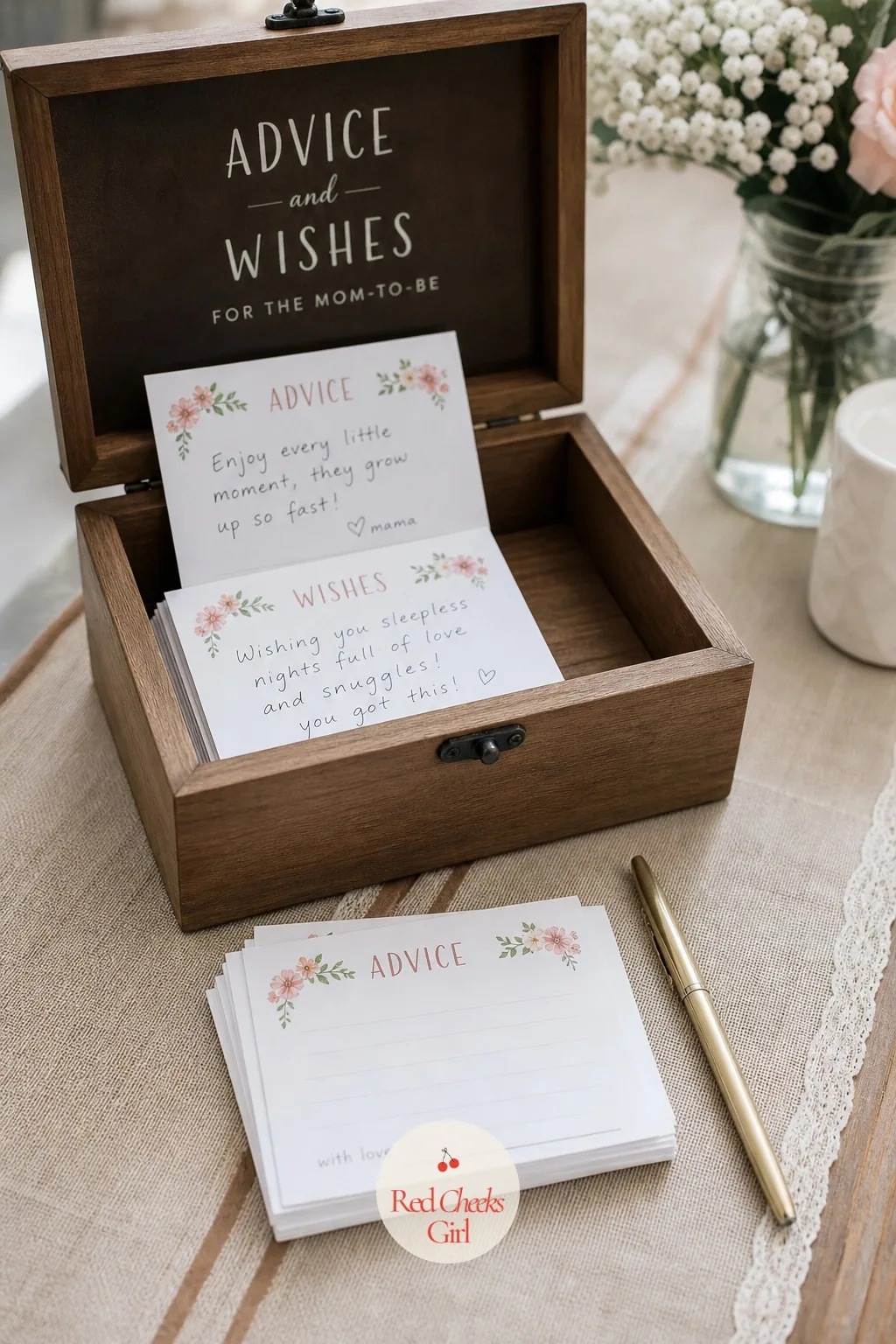 Advice Cards — Better than another round of a guessing game, this one leaves behind something she will actually reread in the first hard week. Small baby