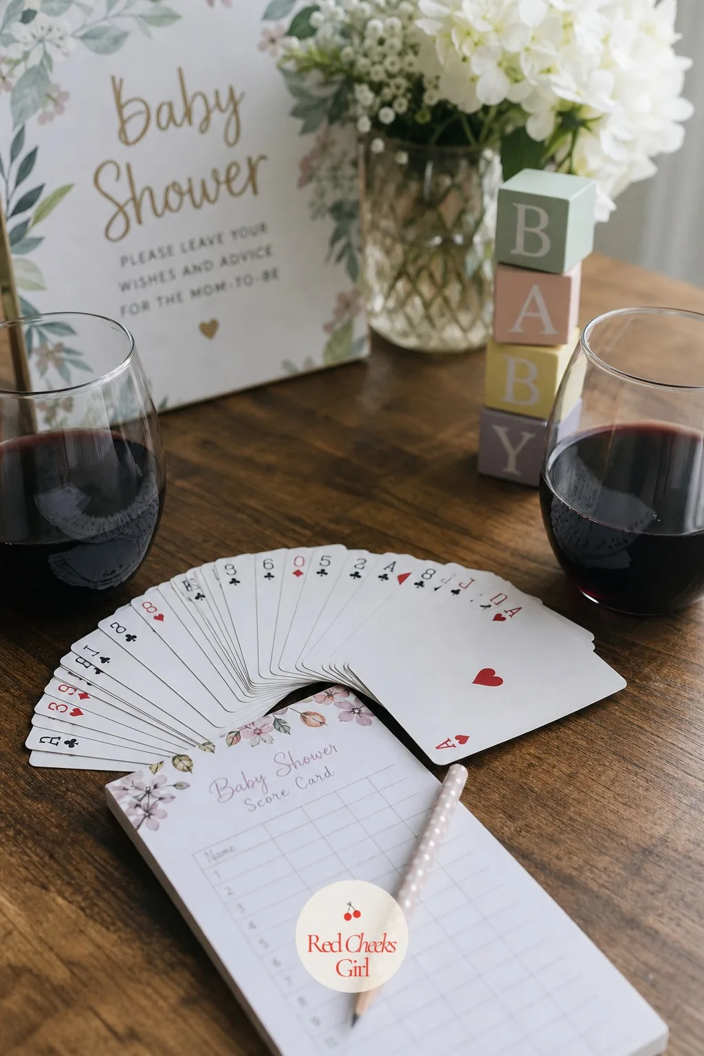 Card Game Night — Something to do with their hands besides eat, rotating through a few easy rounds between courses. Small baby shower ideas
