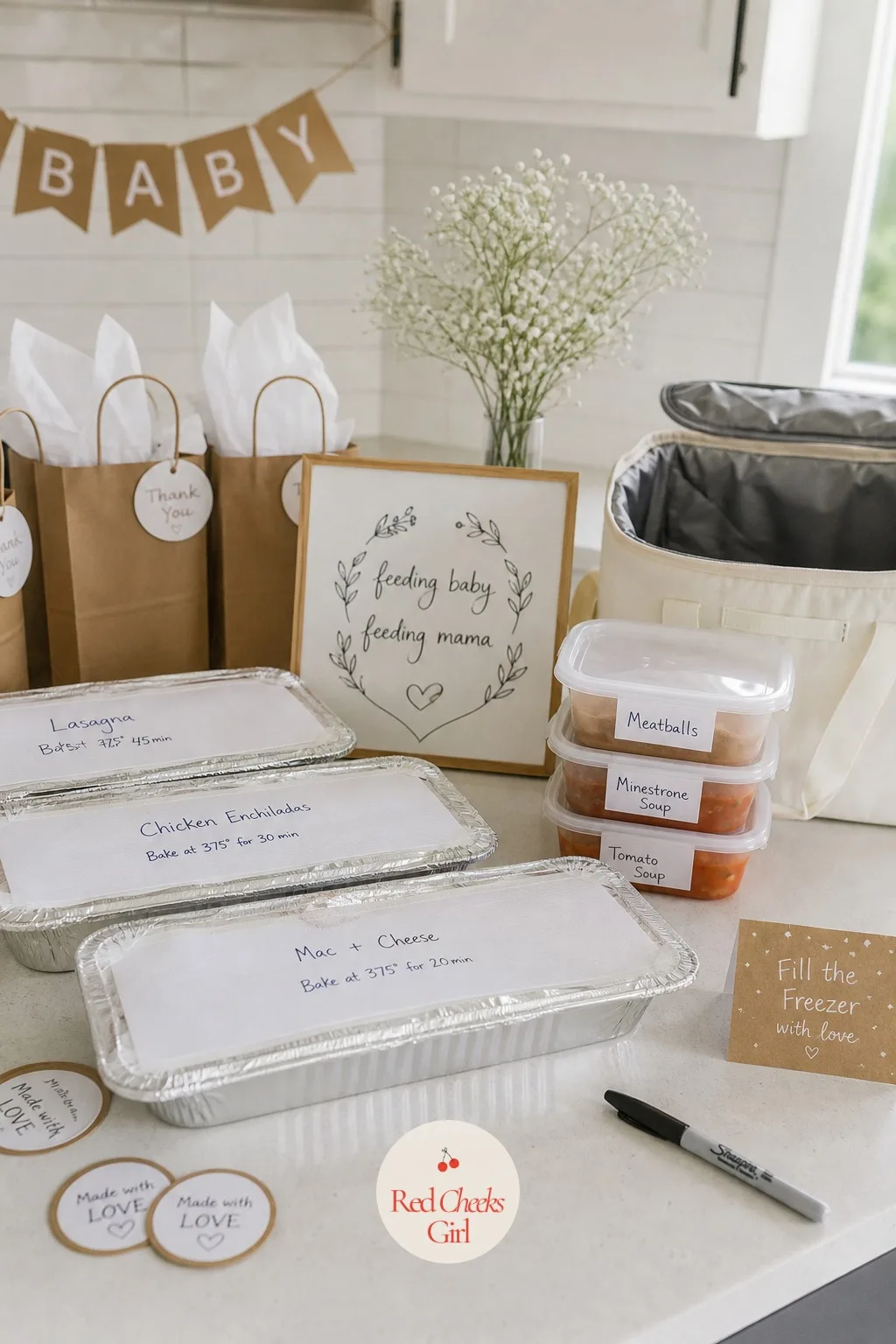Freezer Meal Prep Party — The most useful gift nobody thinks to give: a freezer stocked for the weeks nobody has energy to cook in. Small baby shower ideas