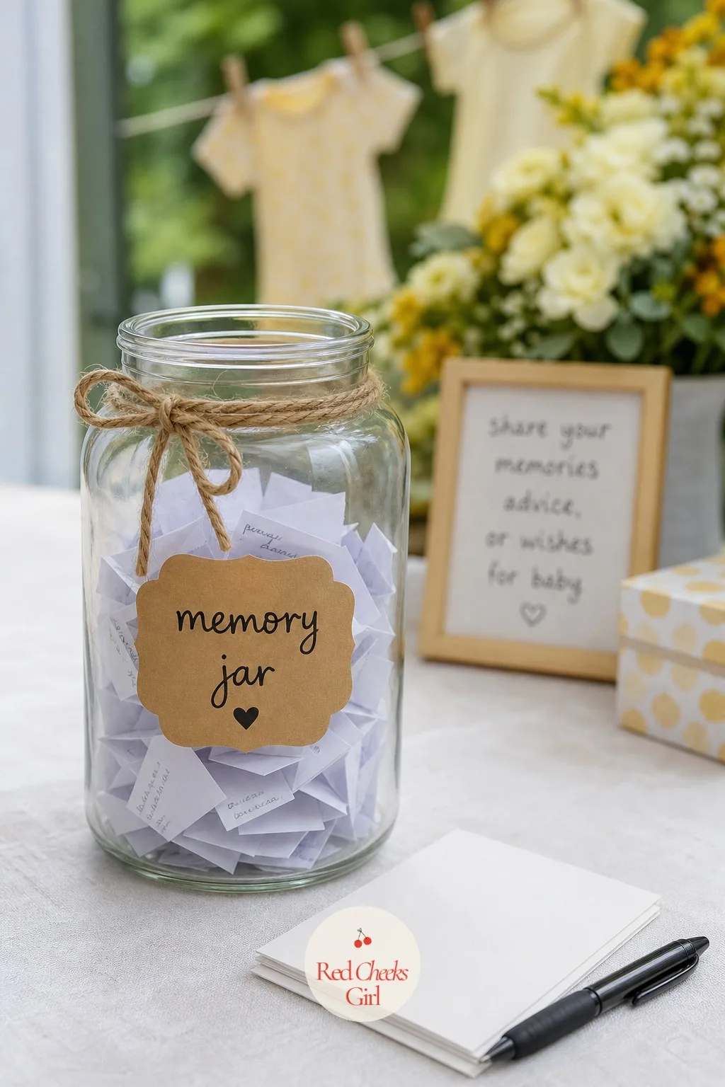 Memory Jar — Something to read back on a hard night, filled by people who were actually in the room that day. Small baby shower ideas
