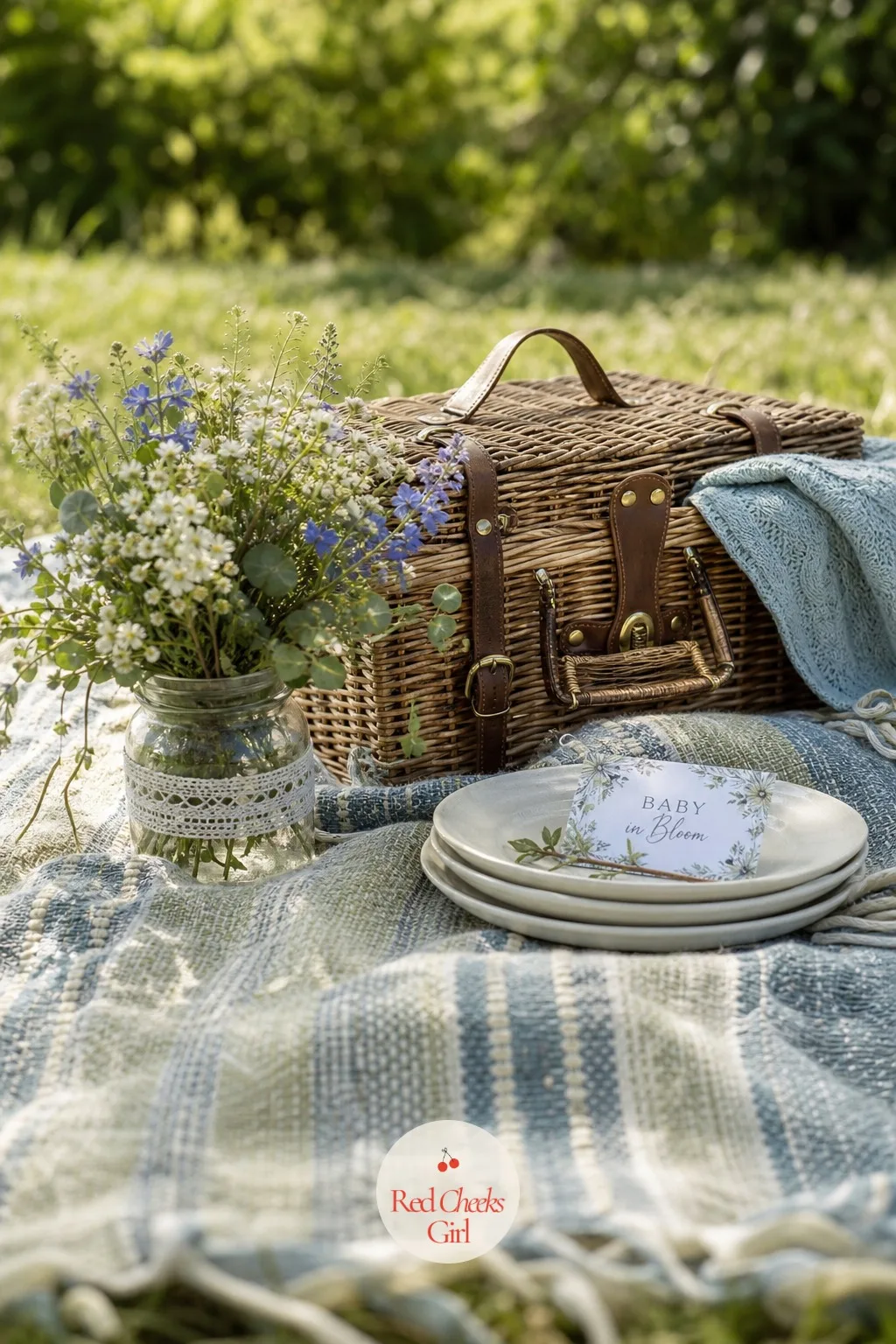 Picnic — Outside, without the fuss of hauling furniture into a yard: a blanket on grass solves more than it costs. Small baby shower ideas