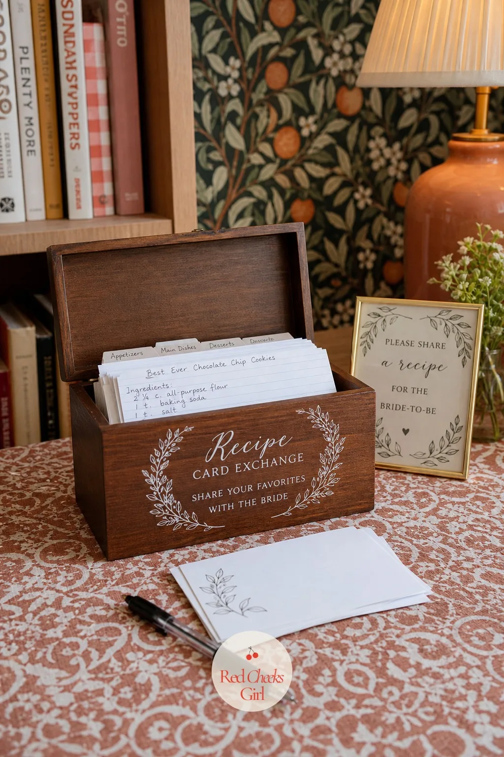 Recipe Card Exchange Box — Advice cards tell her how to feel; a recipe box tells her what to cook, which is arguably more useful at eight on a Tuesday night