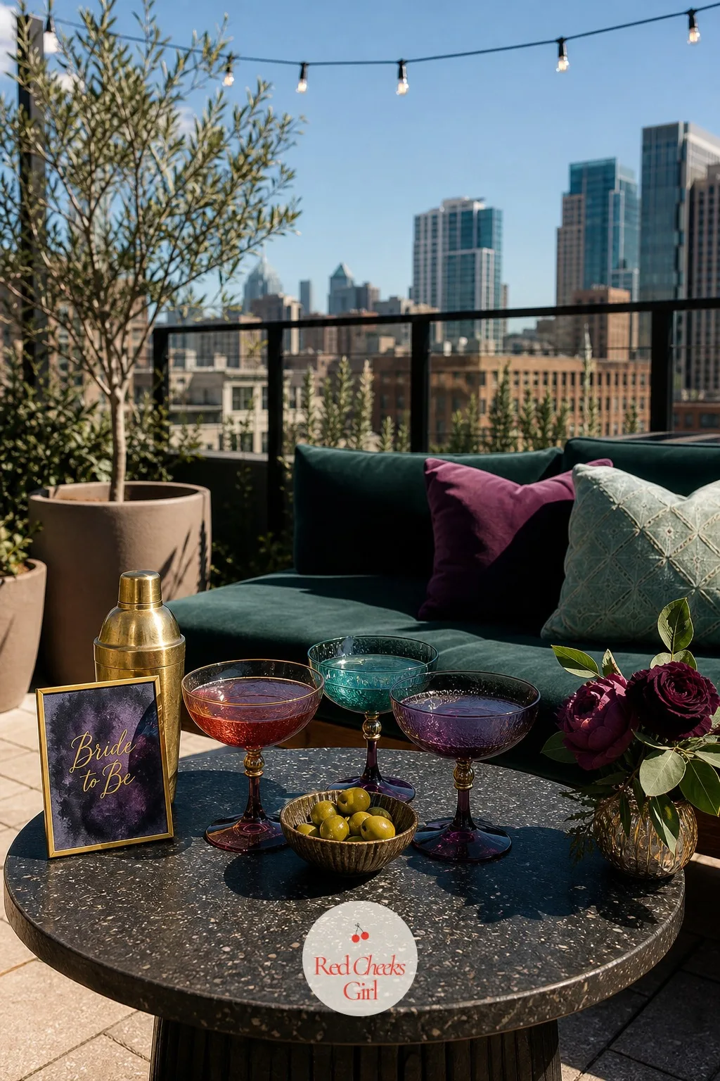 Rooftop Cocktail Hour — Not every shower has to happen over daylight and finger food; an evening rooftop hour gives the same twelve people a completely