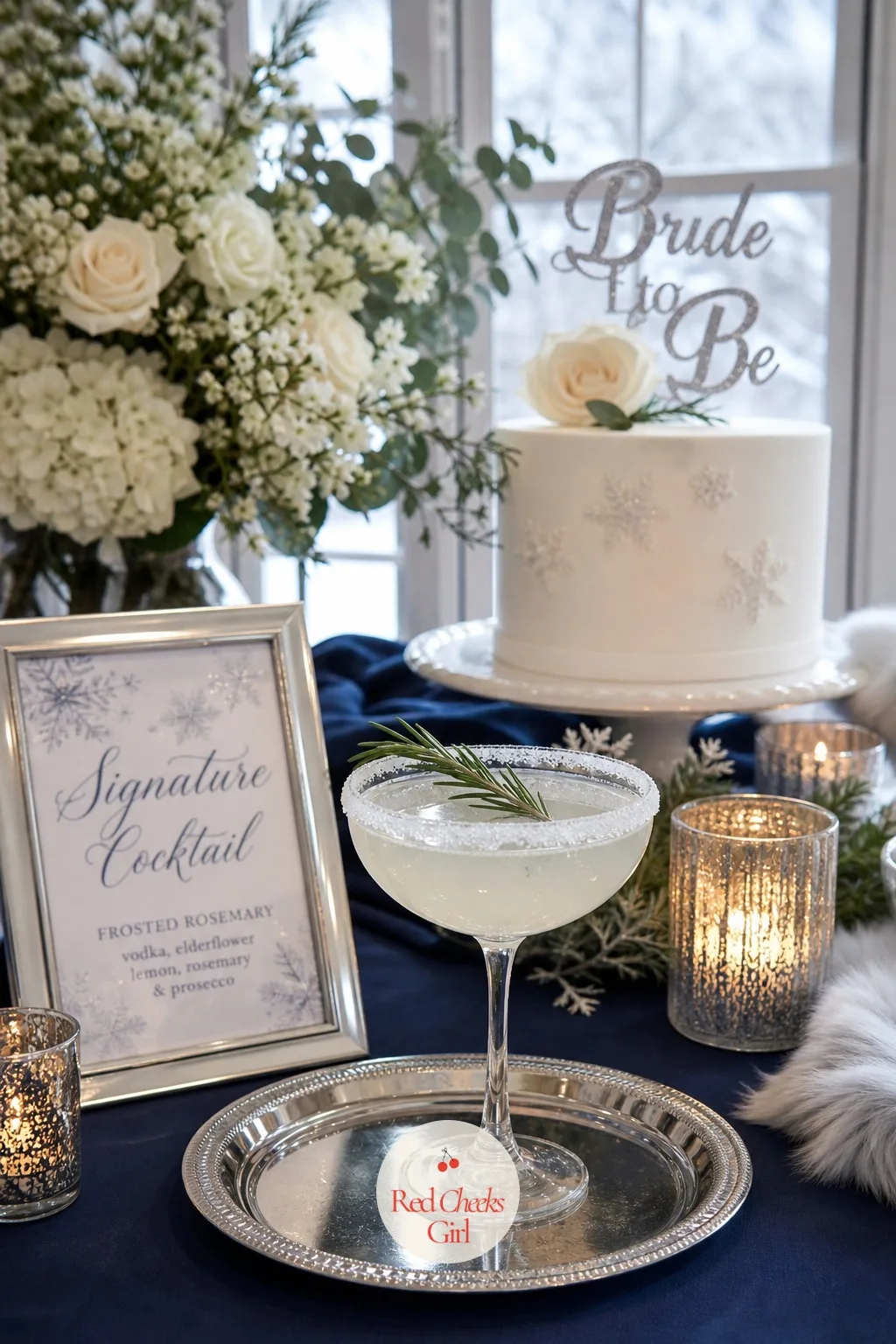 Frosted Signature Cocktail — One drink with her name on it does more for the mood than a full open bar ever manages. Snow in love bridal shower theme