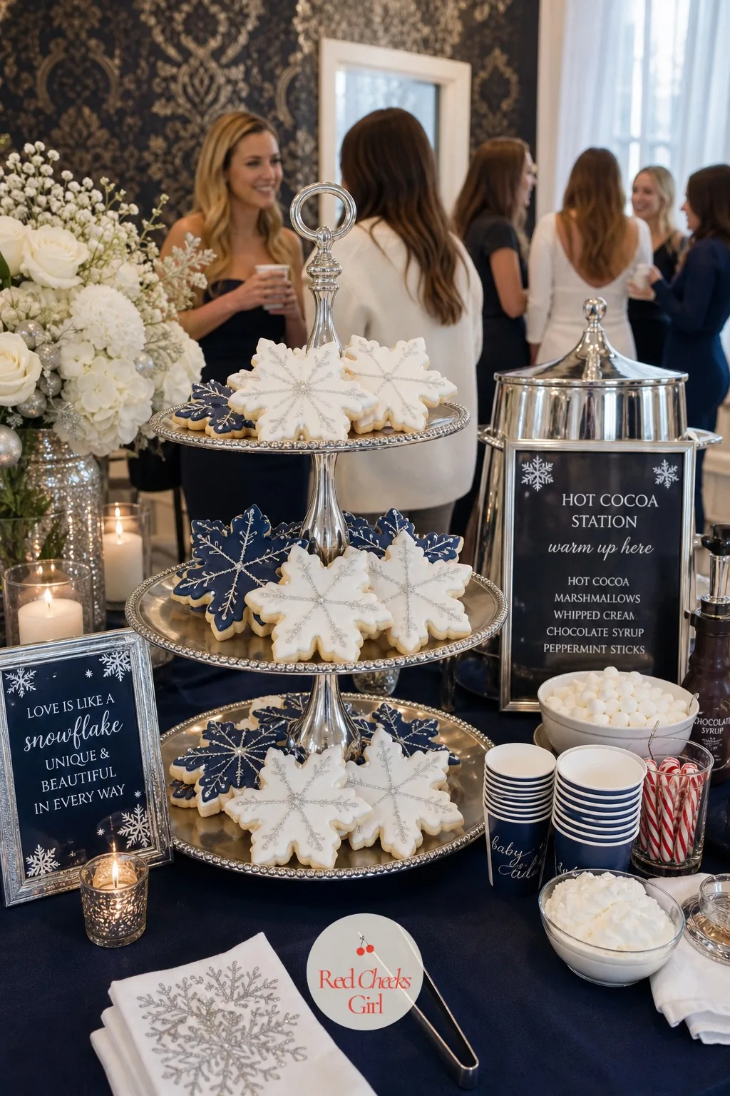 Snowflake Sugar Cookie Display — Beside the cake, something smaller that guests can actually pick up without cutting into anyone's slice earns its spot. Snow