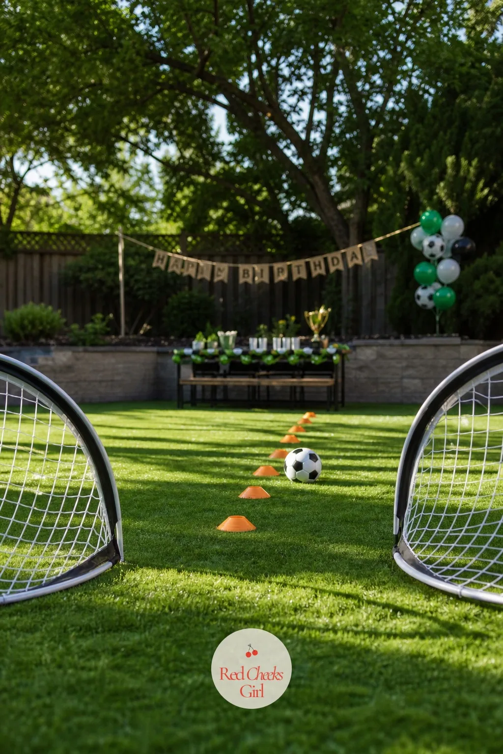 Backyard Mini-Goal Drill Course — Not every soccer game needs a referee, and this one barely needs rules. Soccer birthday party ideas