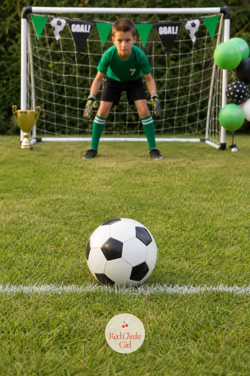Penalty Shootout Tournament — A single mini goal and a chalk line turn into the most competitive ten minutes of the whole party. Soccer birthday party ideas