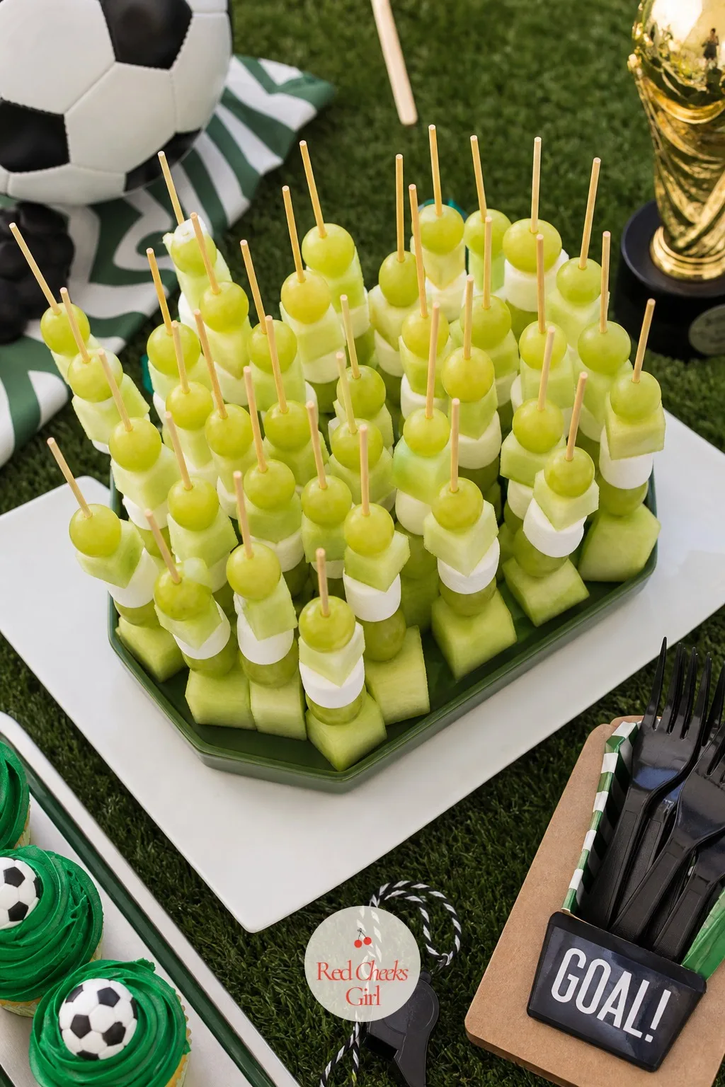 Pitch-Green Fruit Kebab Platter — Every snack table needs one thing that is not fried, and a platter of fruit on skewers earns its spot without feeling like a