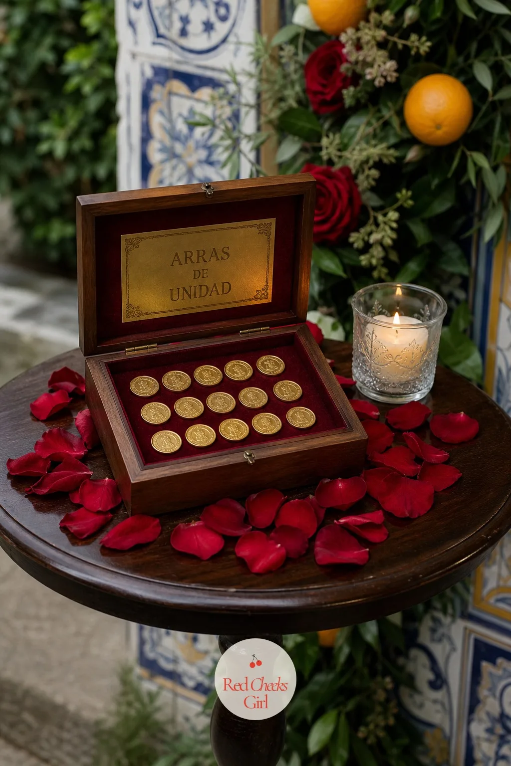 Arras Unity Coin Ceremony Table — A ceremony with nothing but vows can feel short for a crowd that traveled in for the day. Spanish wedding