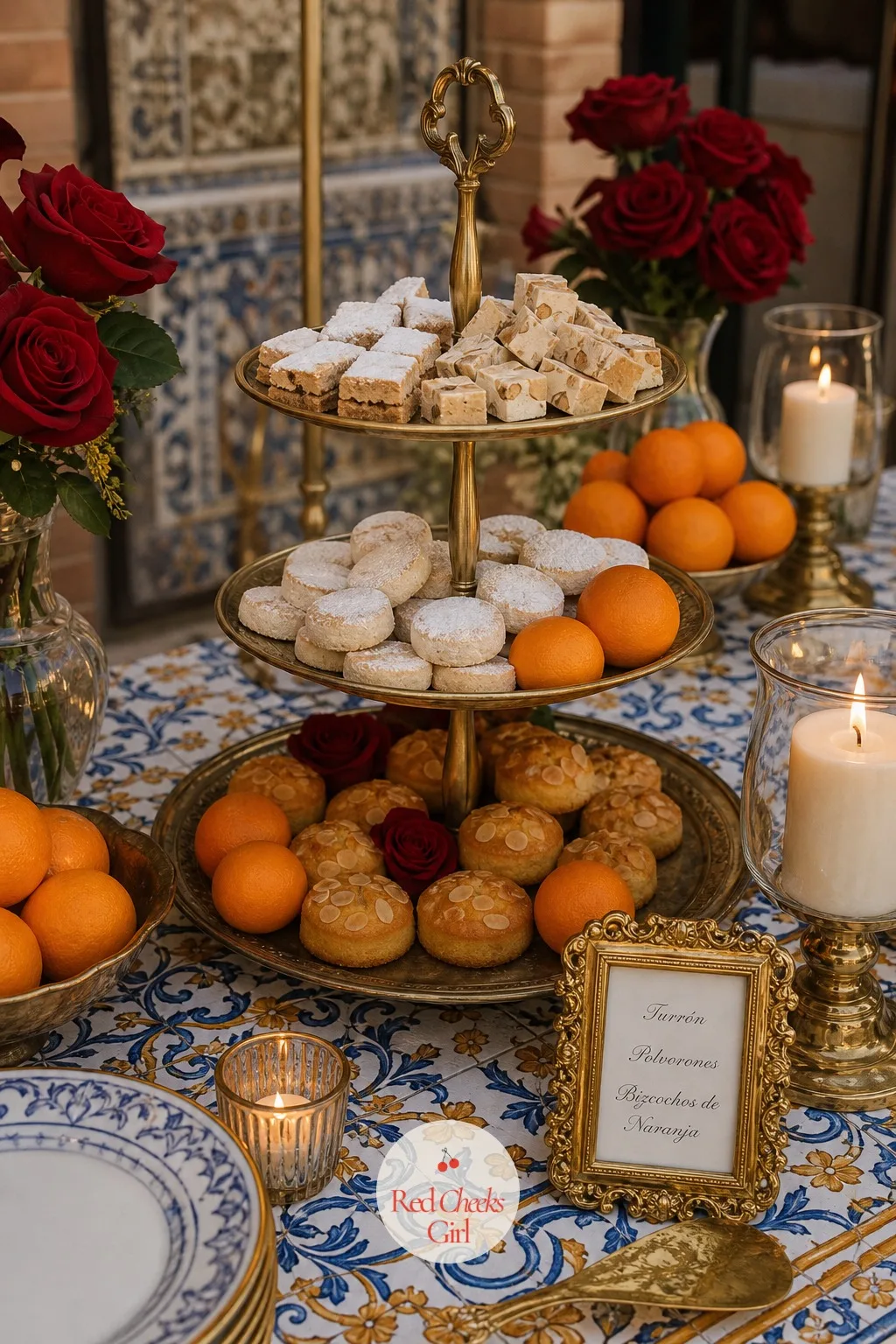 Orange and Almond Dessert Table — A dessert table of only cupcakes misses the chance to actually feed people something Spanish. Spanish wedding