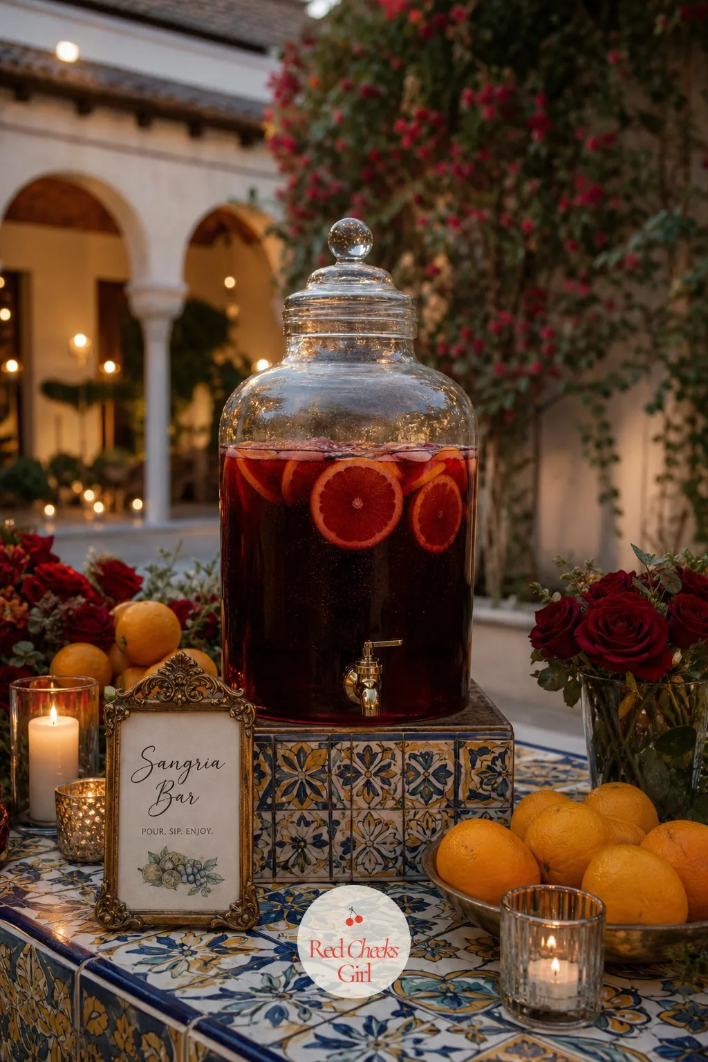 Sangria Bar with Citrus Garnish — A single signature cocktail can feel stingy at a long reception. Spanish wedding