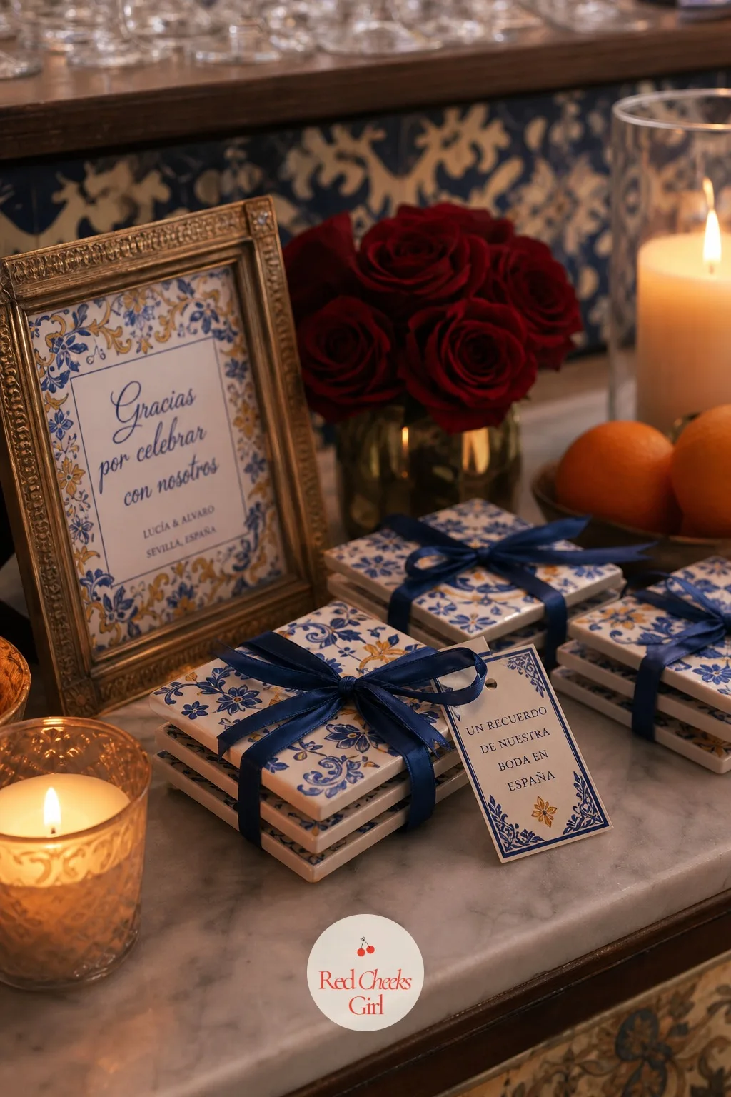 Tile-Painted Coaster Favors — Most favors get thrown away within the week. Spanish wedding