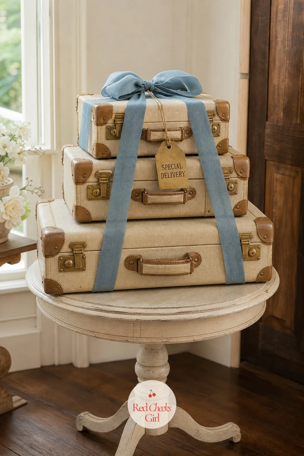 Vintage Suitcase Centerpiece Stack — For the travel take, a plain floral centerpiece will not do the work a stack of old suitcases does in one glance. Special