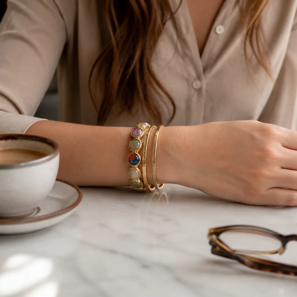 Gemstone Stretch Bracelet — She already has a wrist full of bracelets, and the worry with buying another is that it competes with what she owns. Stocking