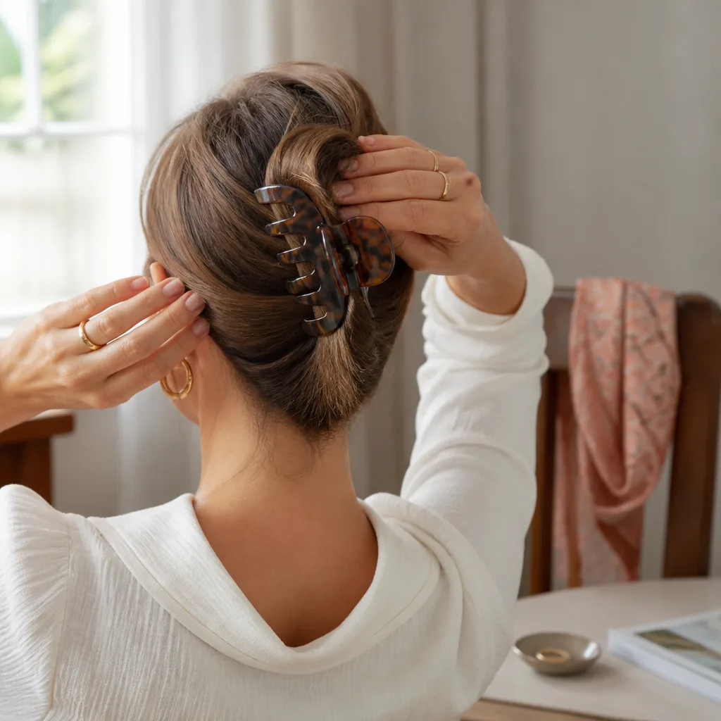 Tortoiseshell Claw Clip — Hair gets twisted up with a pencil or a hair tie that leaves a dent, and a proper claw clip holds a bun through an entire workday
