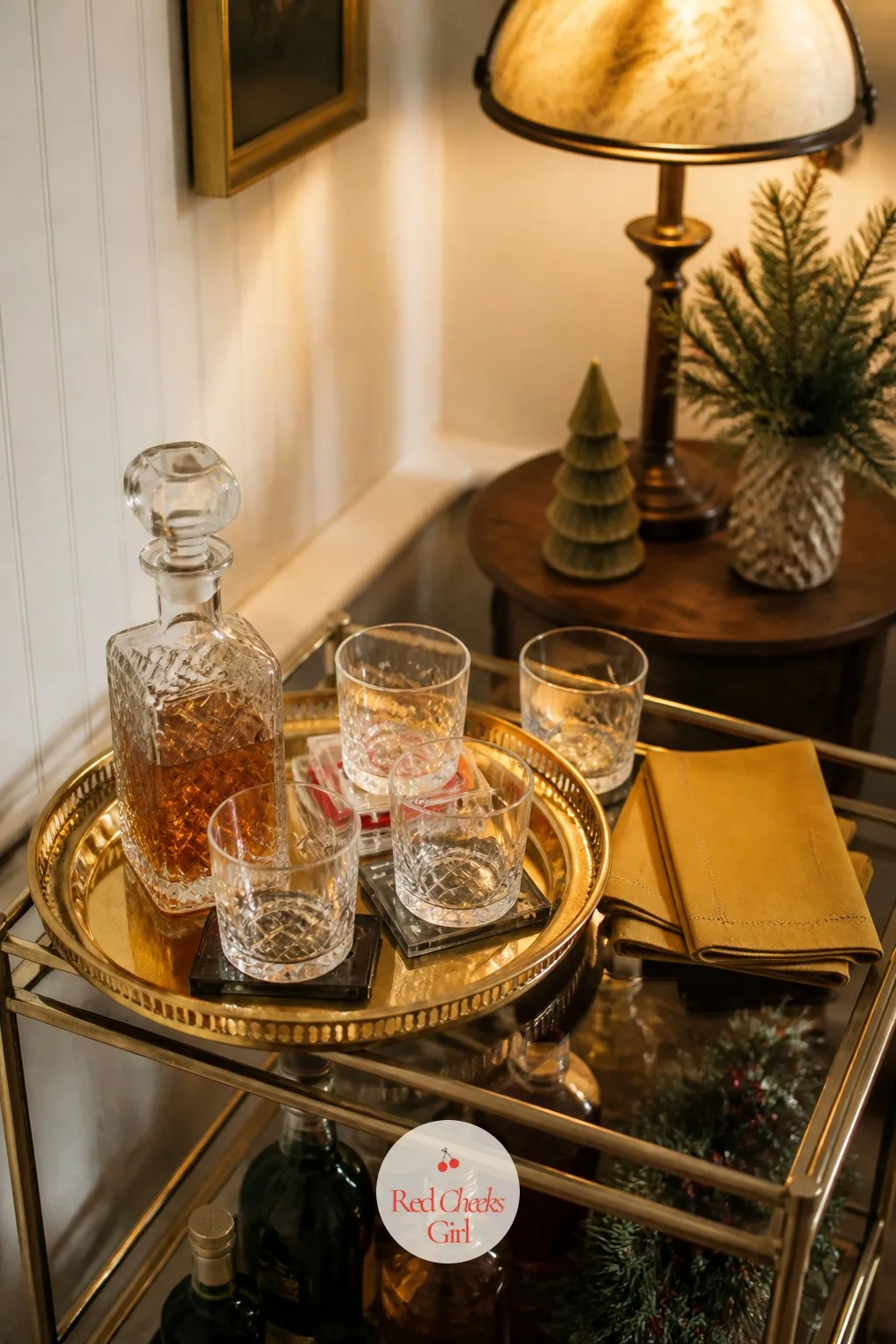 The Bar Cart, Ready for Adults — This is a grown up house having a grown up Christmas, and the bar cart is where that gets said without a single word. Stranger