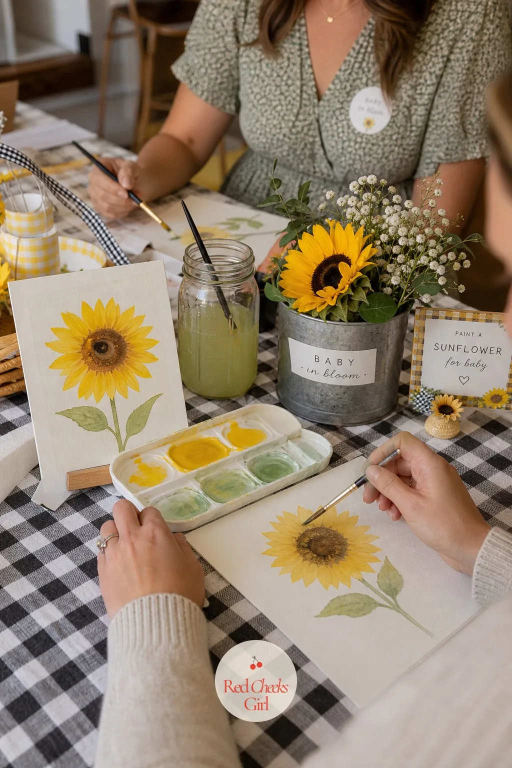 Sunflower Watercolor Painting Station — Not every guest wants to stand up and perform for a game. Sunflower theme baby shower ideas