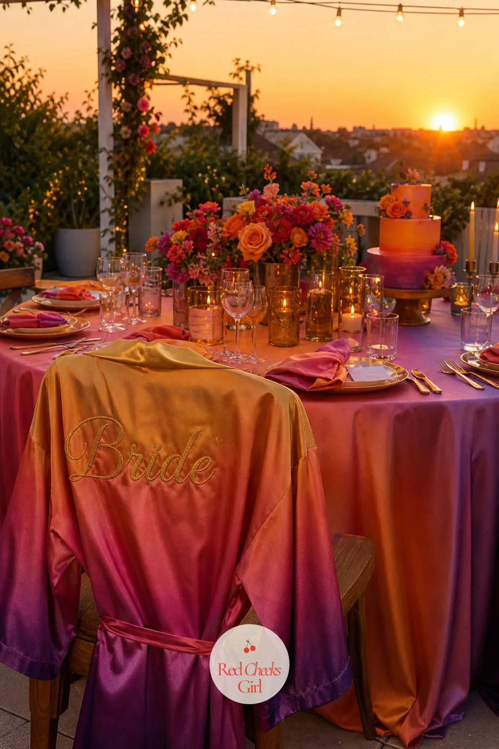 The Bride's Ombre Sash or Robe — Everyone else is in one solid shade, which is exactly why the bride wears all of them at once. Sunset bachelorette theme