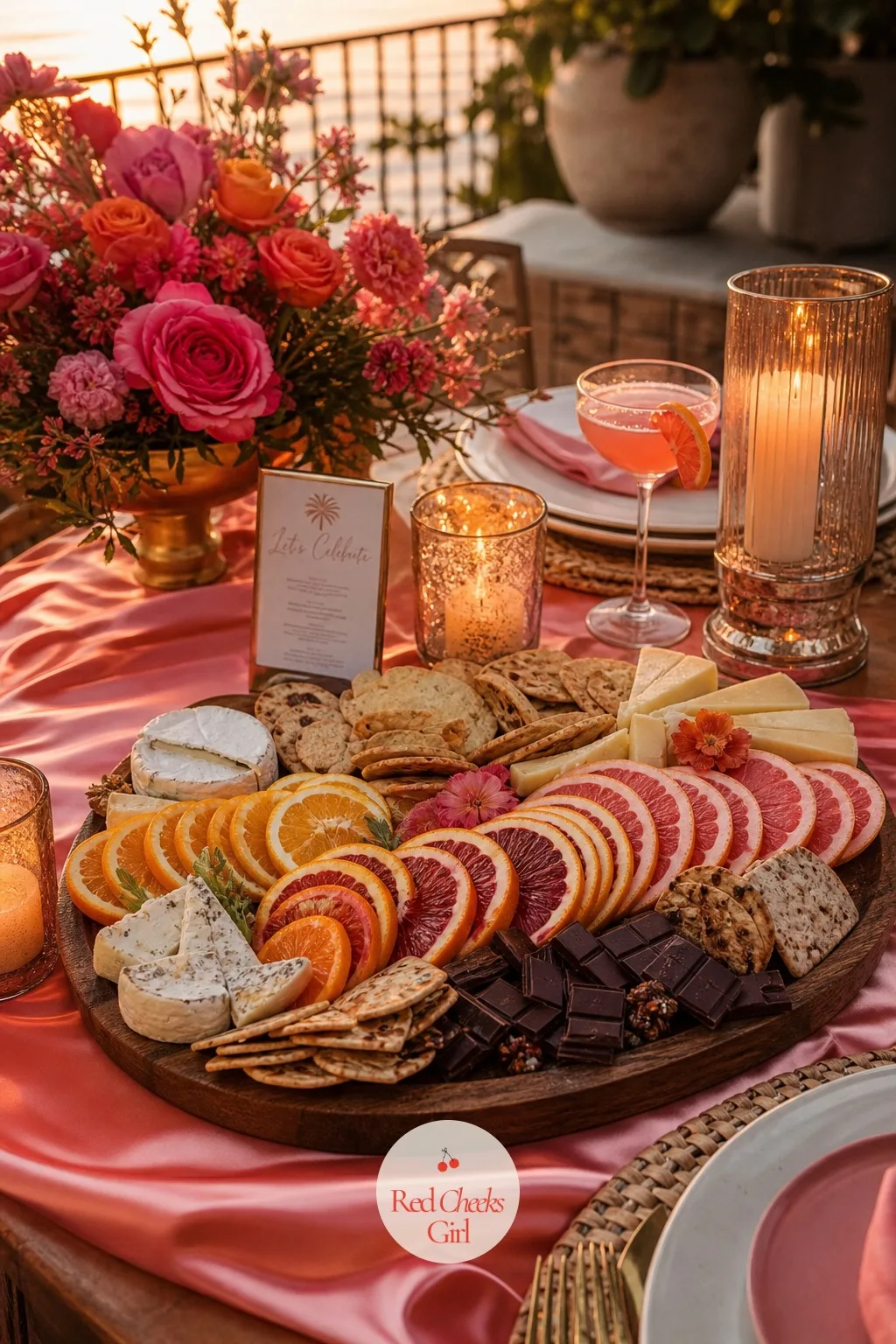 A Citrus and Cheese Board With Grapefruit — She does not want to cater a sit down dinner, and this theme does not ask her to. Sunset bachelorette theme