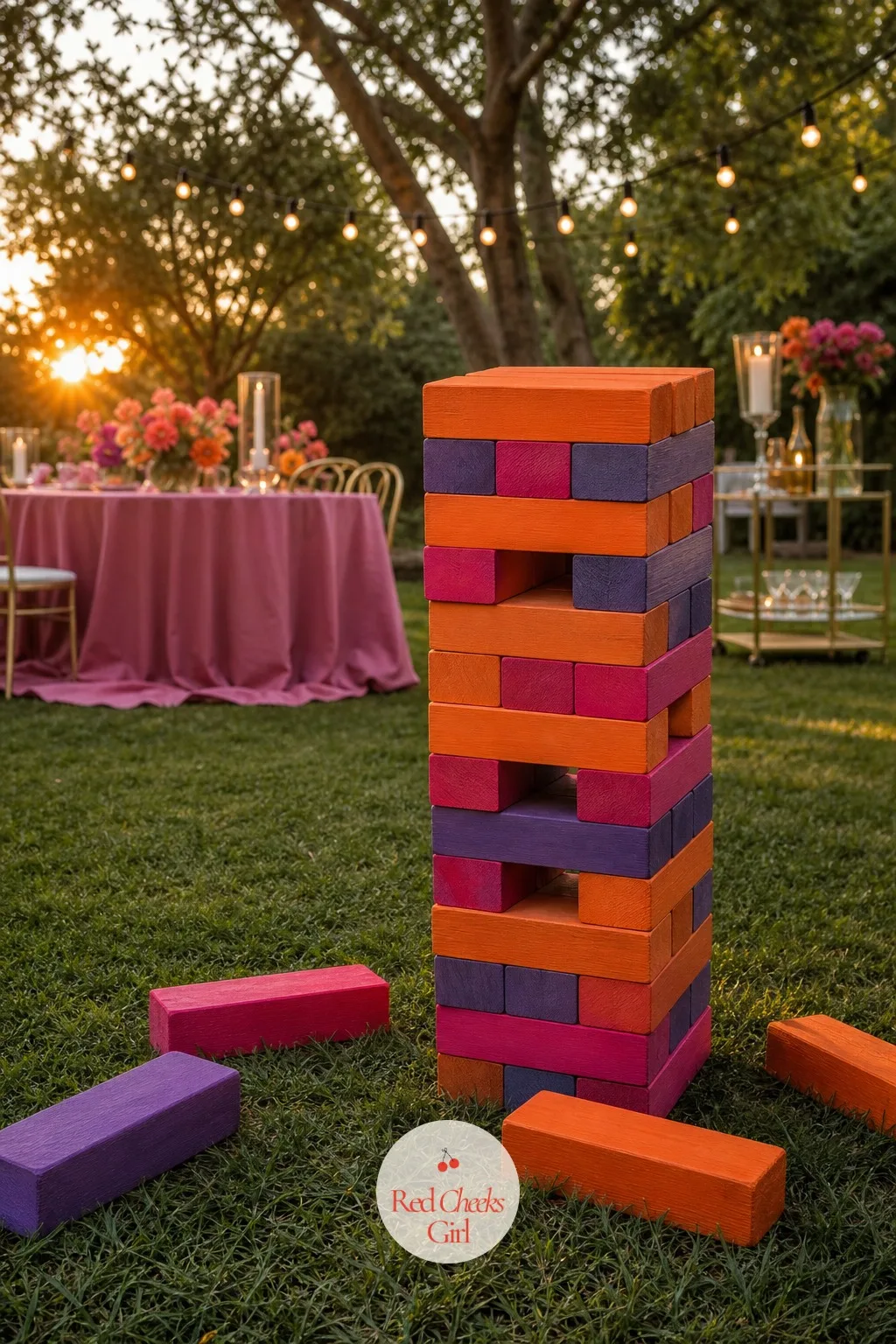 A Lawn Game in Sunset Colors — A lull always shows up somewhere between the cocktails and the cake. Sunset bachelorette theme