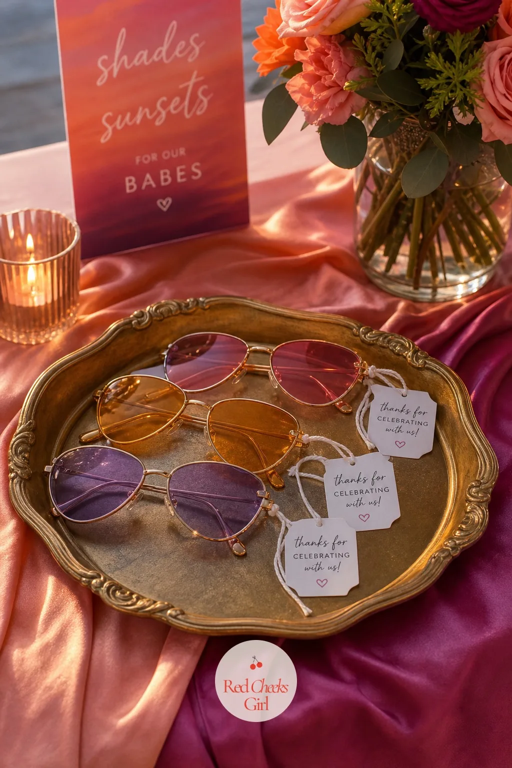 Matching Sunglasses as the Take-Home Favor — A favor that only gets used once is a waste of a nice box. Sunset bachelorette theme