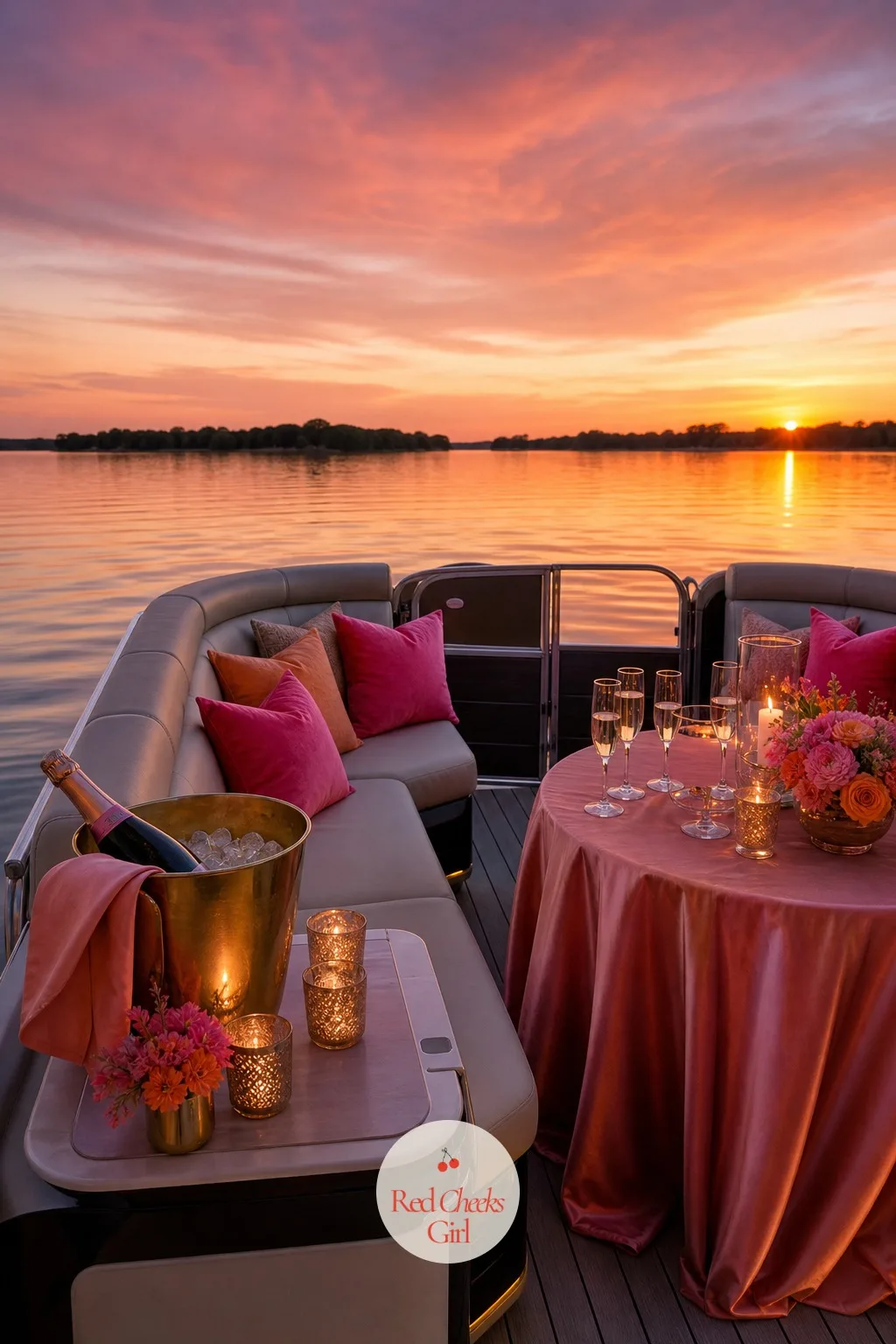 Sunset Boat Ride for the Toast — She would say a boat is too much fuss for one toast. Sunset bachelorette theme