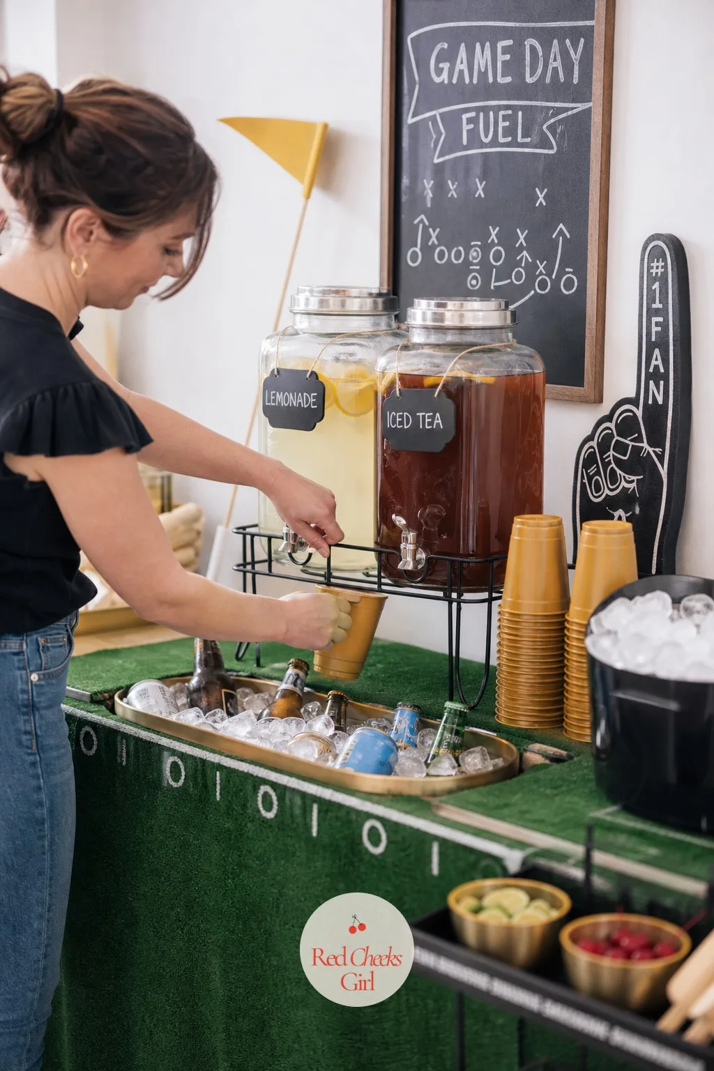 Liquid Fuel Drinks Station — A fridge full of drinks means someone gets up during every good play to dig around for a can. Super bowl party ideas