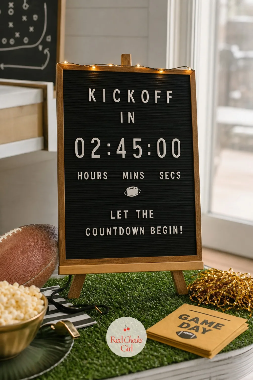 Scoreboard Countdown Sign — A kickoff time taped to the fridge is information. Super bowl party ideas