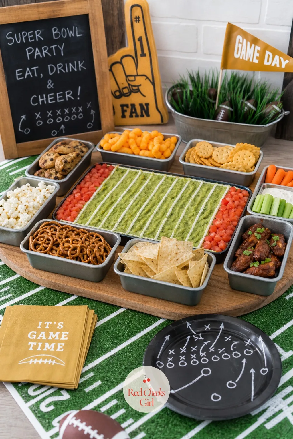 Snack Stadium with a Guacamole Field — Chips and dip in bowls is fine, it just never looks like anything. Super bowl party ideas