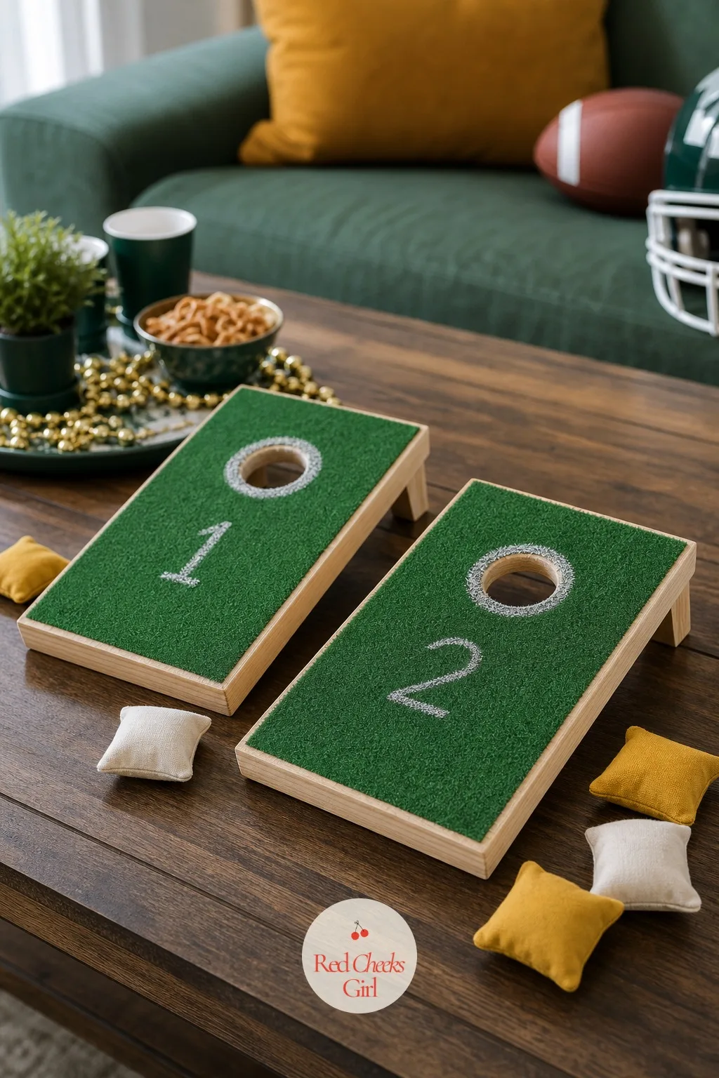 Tabletop Cornhole for the Breaks — Full-size cornhole needs a yard nobody has in February. Super bowl party ideas