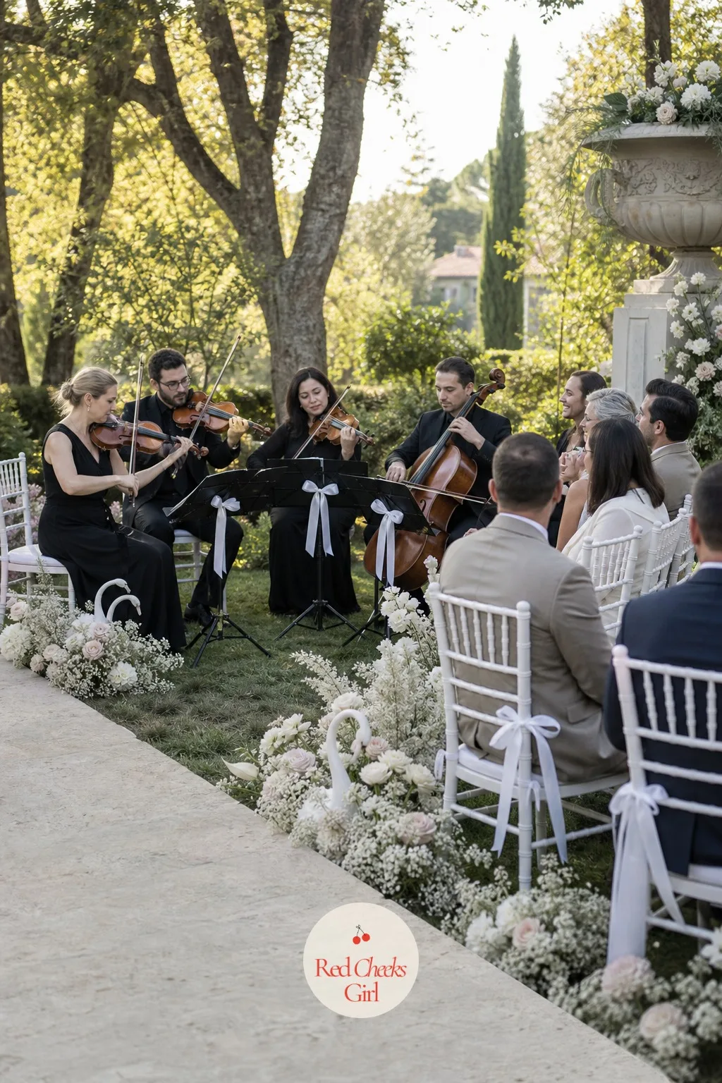 A String Quartet Playing Music From the Ballet — Speakers propped on a stand never quite convince anyone they are at something special. Swan wedding