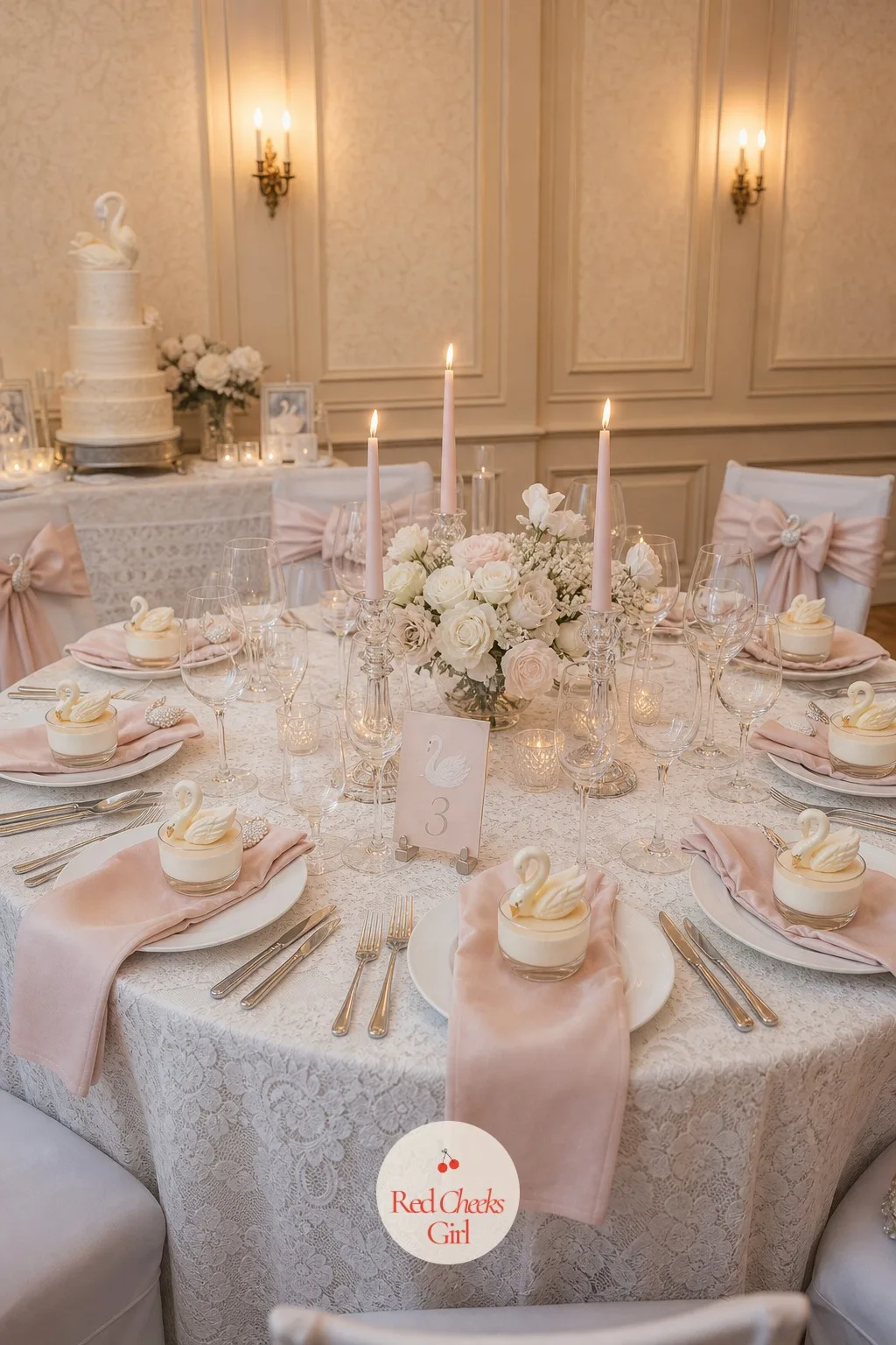 Swan Dessert Cups at Each Place Setting — One sweet thing waiting at every place setting feels like a small welcome gift before anyone even asks for dessert.