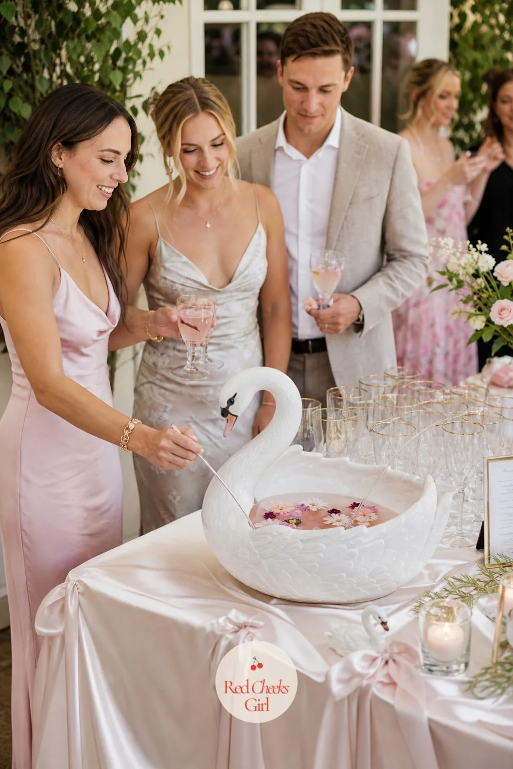 A Swan-Shaped Punch Bowl for the Drinks Station — A corner of bottles and a stack of glasses does not feel like a drinks station, just a table someone forgot