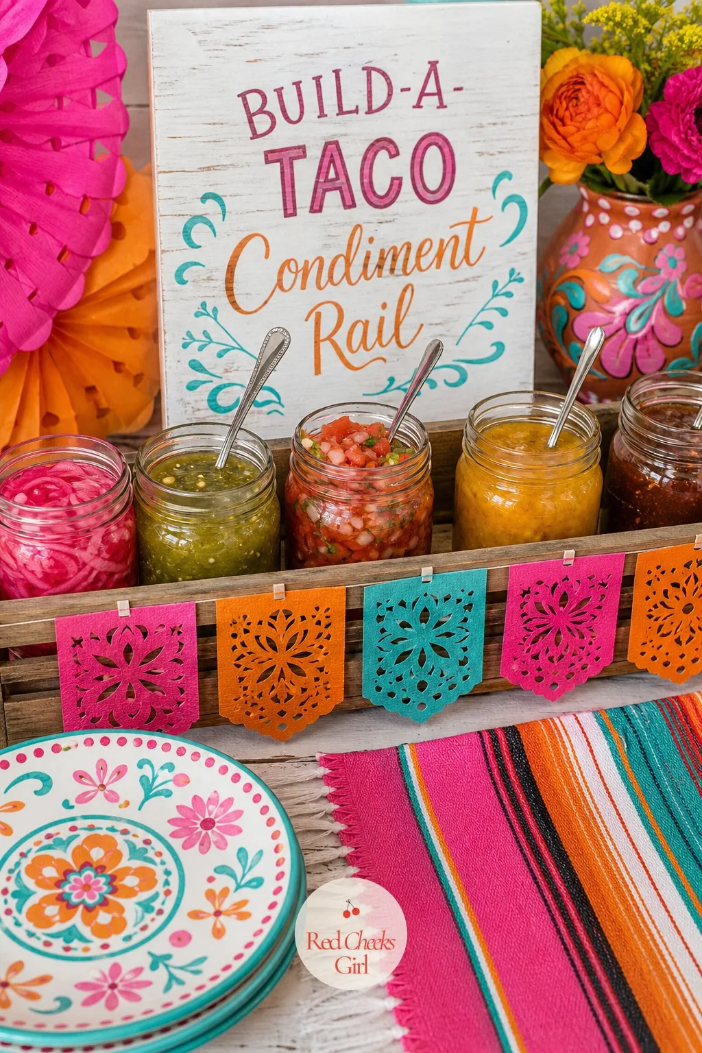 The Build-a-Taco Condiment Rail — Nobody wants to dig through a crowded tray for the pickled onion while holding a plate and a drink. Taco bout a baby shower