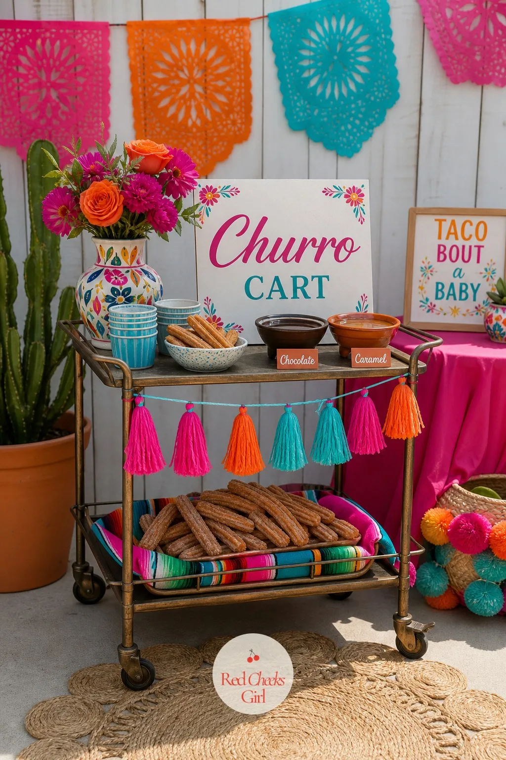 The Churro Cart With Dipping Sauces — Churros fried fresh at home smell wonderful but pull someone off hosting duty for the whole party. Taco bout a baby