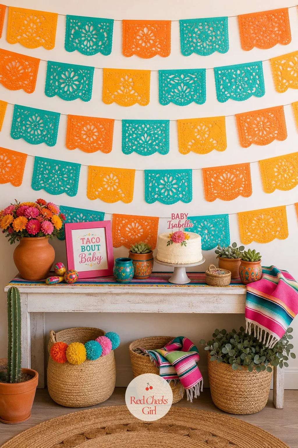 Papel Picado Backdrop Wall — Guests need somewhere to stand that is not the food table when a camera comes out. Taco bout a baby shower ideas