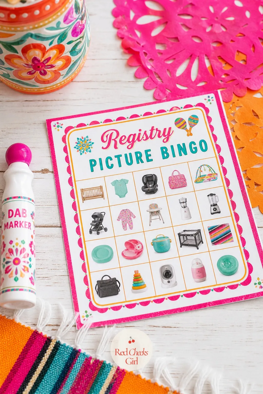 Registry Picture Bingo Cards — Gift opening runs long and hands need something to do while they wait their turn to coo over a onesie. Taco bout a baby shower