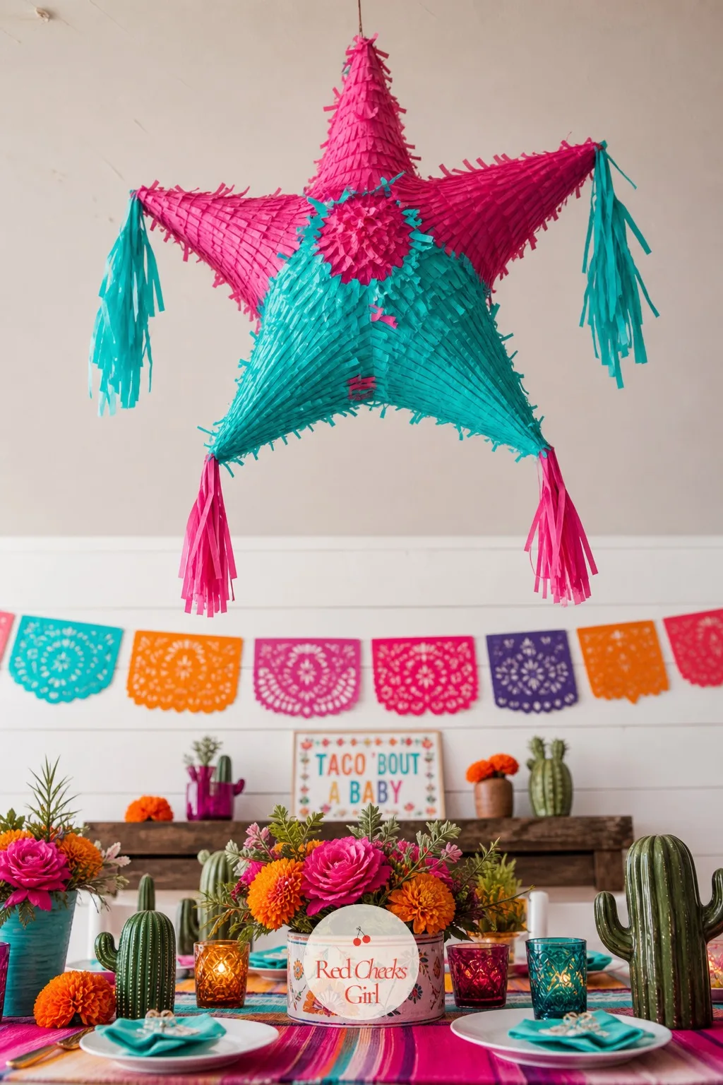 Star Pinata Centerpiece — A bare table center looks unfinished next to everything else going on around it. Taco bout a baby shower ideas