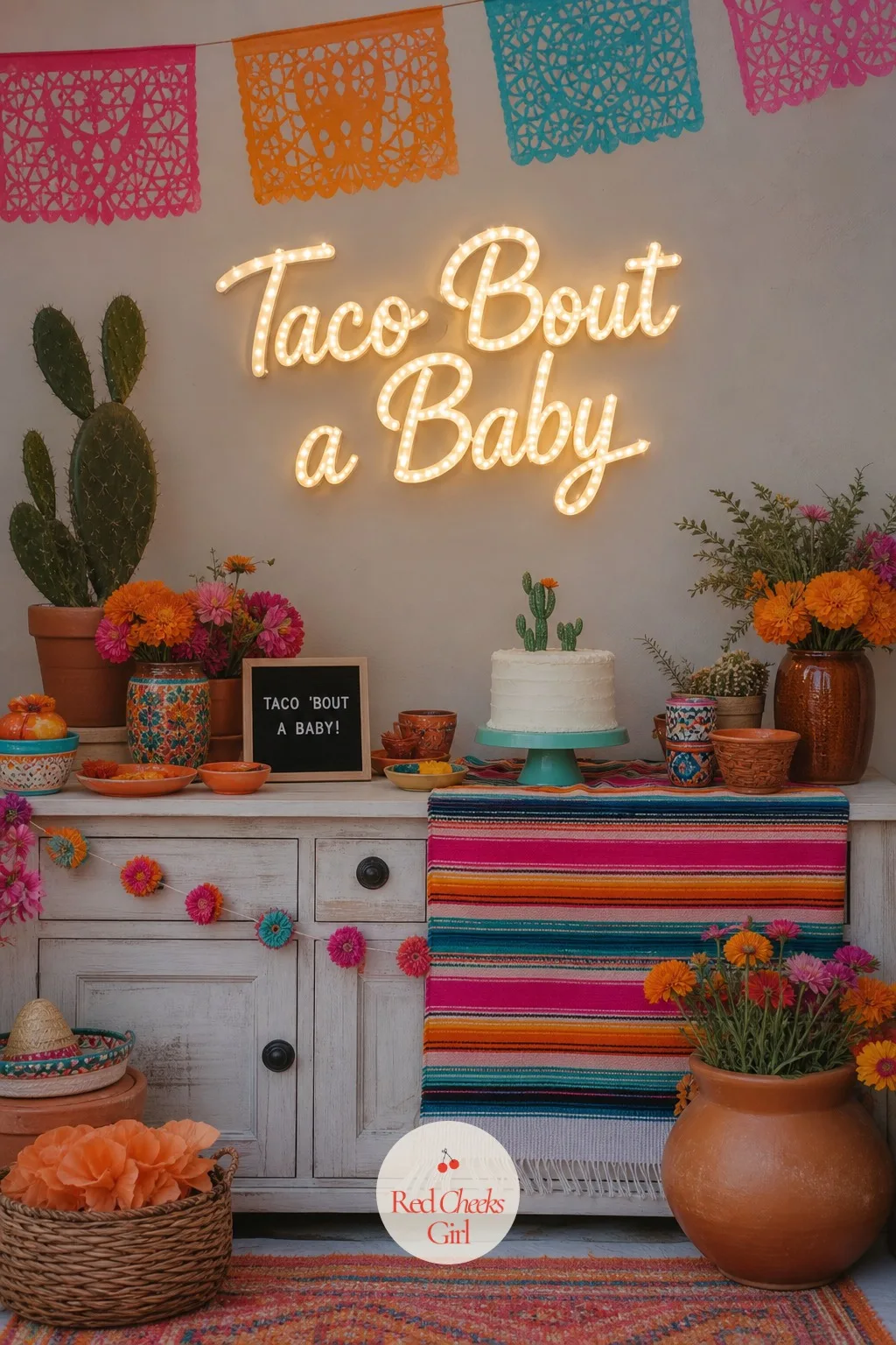 'Taco Bout a Baby' Neon-Style Sign — For an evening fiesta or a co-ed shower that runs past sunset, a lit sign does more work than chalk ever will. Taco bout a