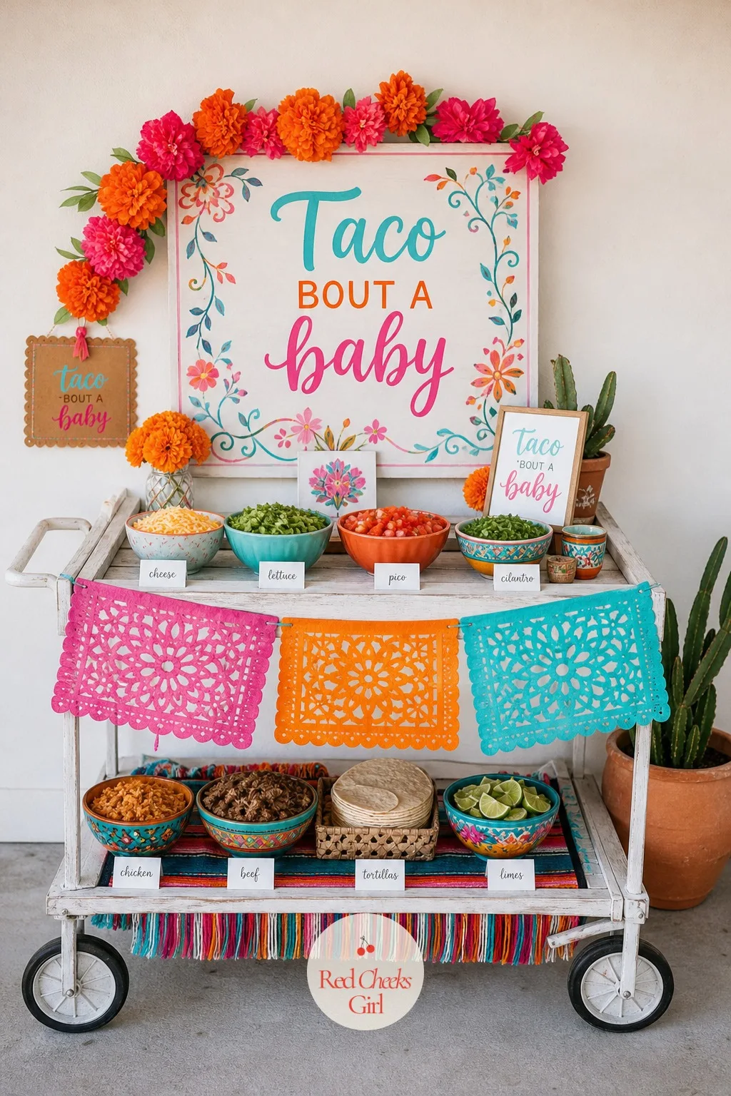 The Taco Cart on Wheels — A small kitchen cannot always spare counter space for a full spread. Taco bout a baby shower ideas