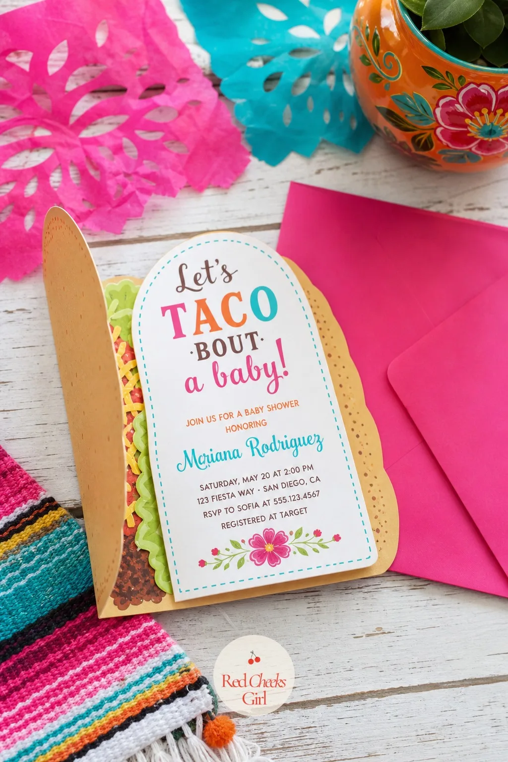 Taco-Shaped Invitation Card — The invitation sets expectations before anyone arrives, so it should look like what is waiting for them. Taco bout a baby shower