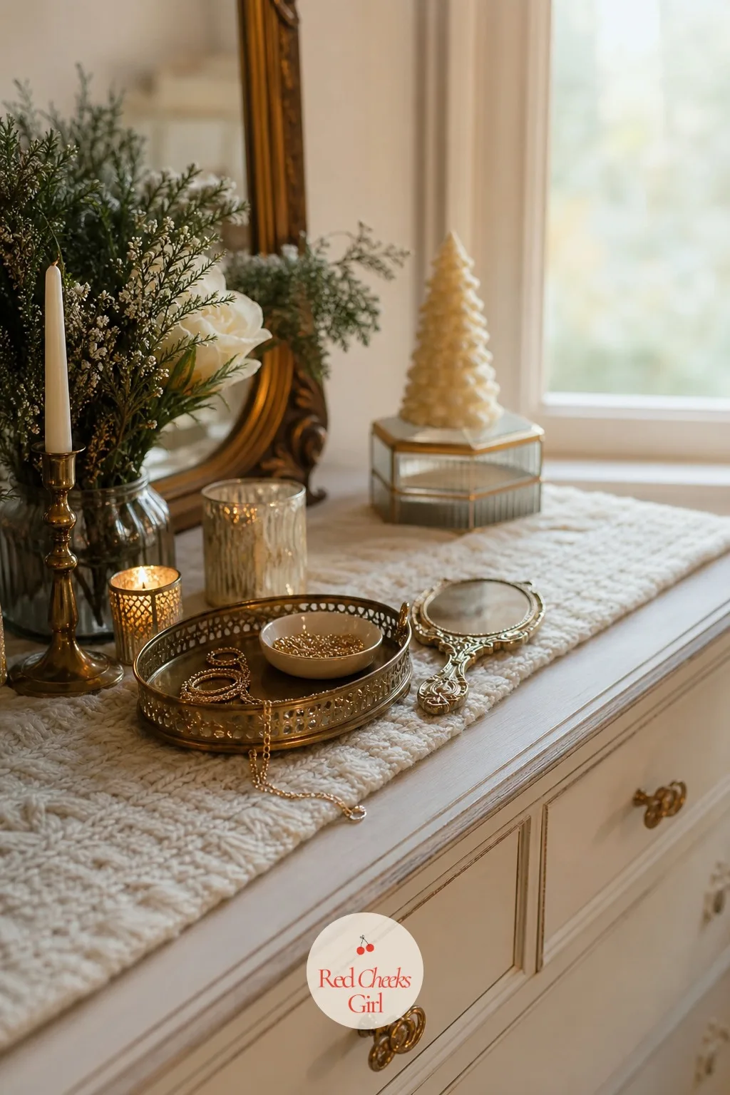 The Dresser, Dressed in Small Gold — A bedroom dresser does not need a tree or a garland, it needs two or three small things done well. Taylor swift christmas