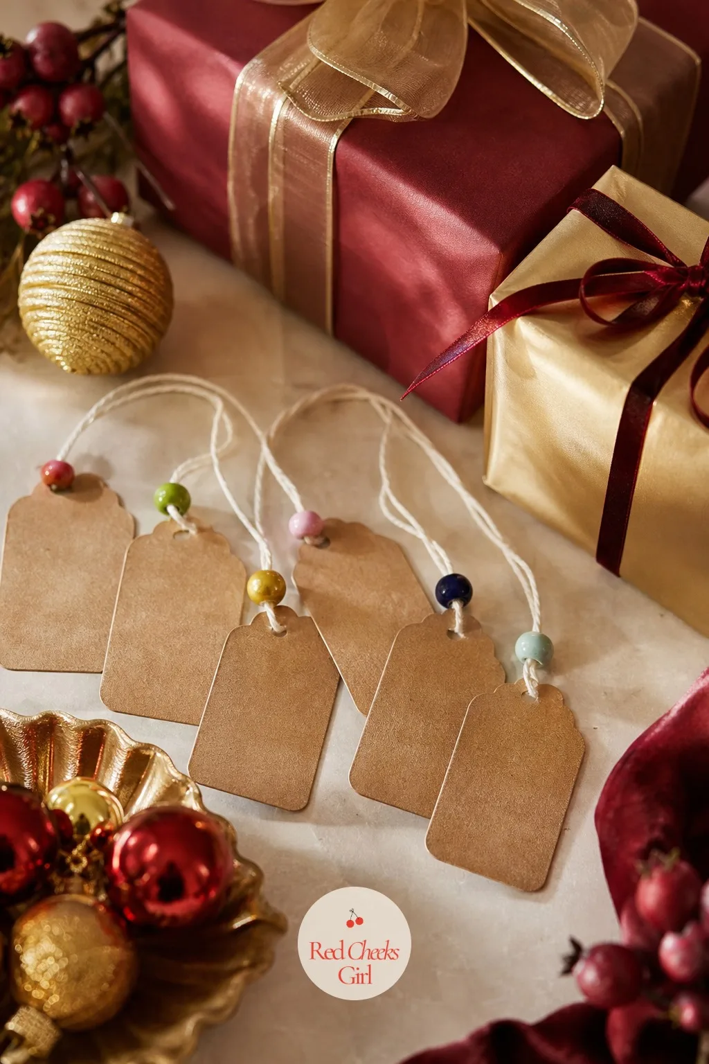 The Gift Tags, One Bead Each — A plain kraft tag with a name scrawled on it is fine, but one threaded with a single small bead turns every parcel under the