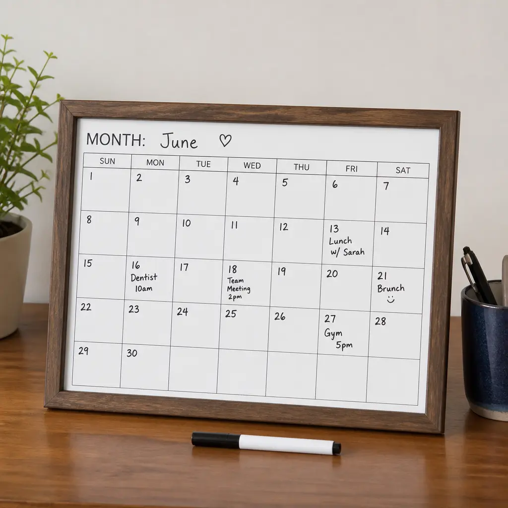 Desktop Whiteboard Calendar — Between field trips, assessments, and the fire drill nobody warned her about, her desk calendar does more organising than any